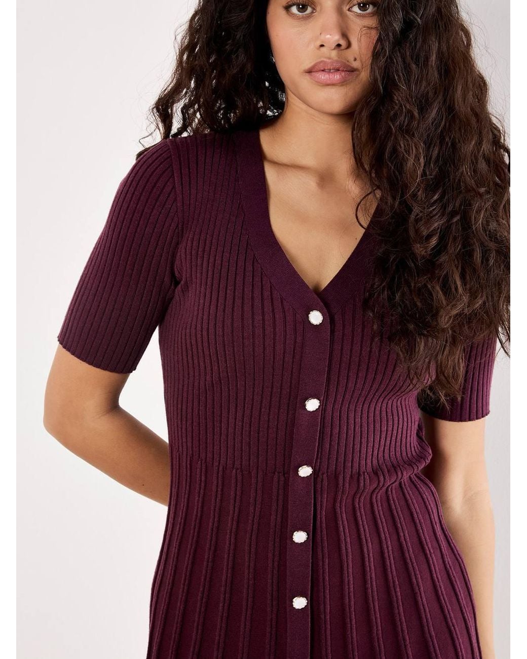 Apricot Red Ribbed Knit Fit & Flare Mini Dress