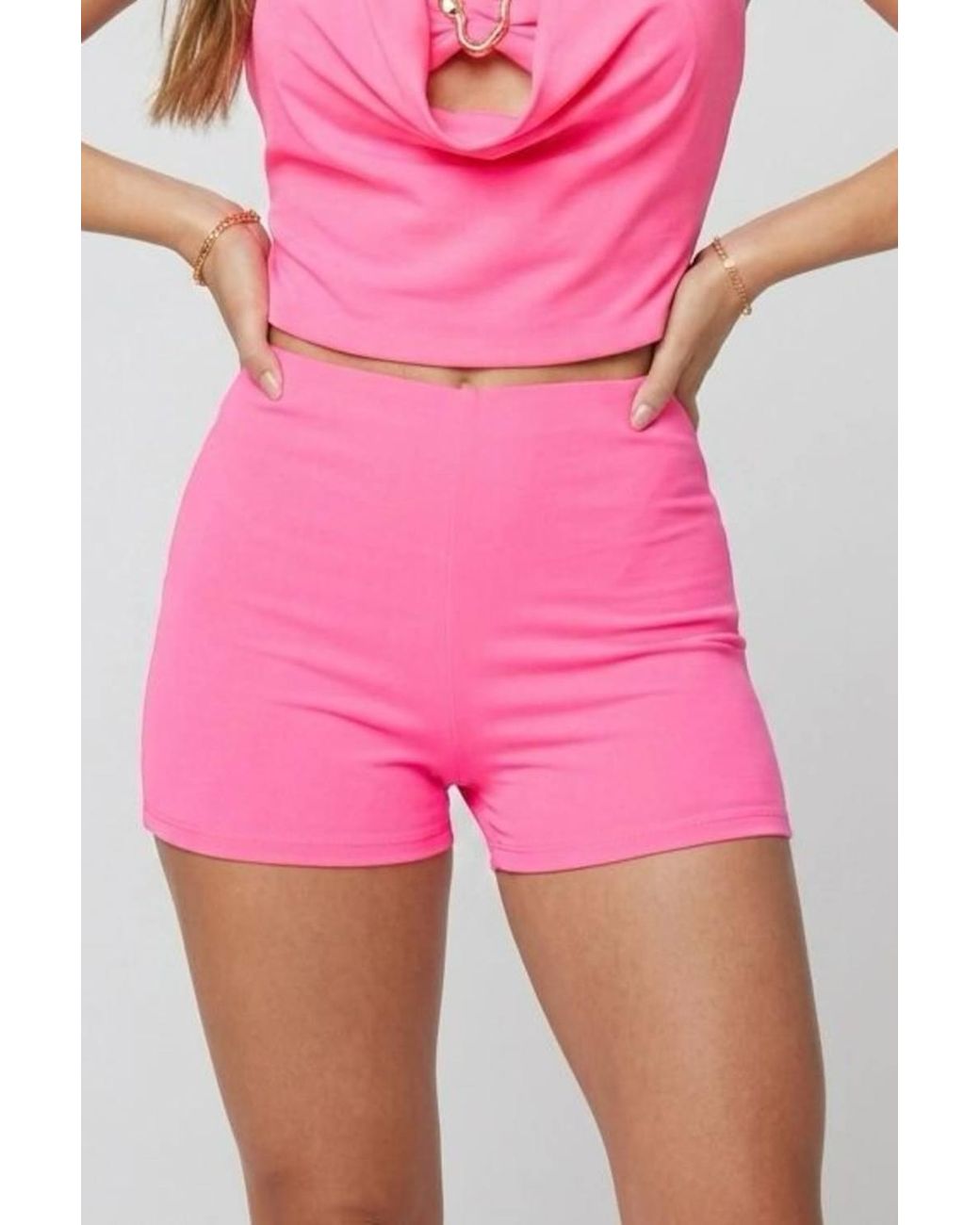 Stylewise Pink Detail Halter Neck Crop Top & Shorts Co-Ord