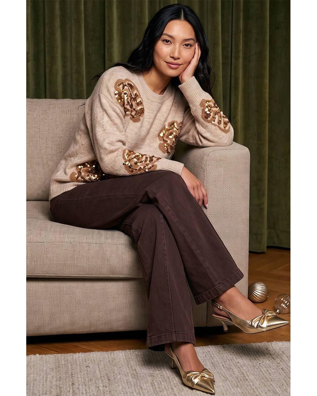 Roman Natural Floral Sequin Knit Jumper