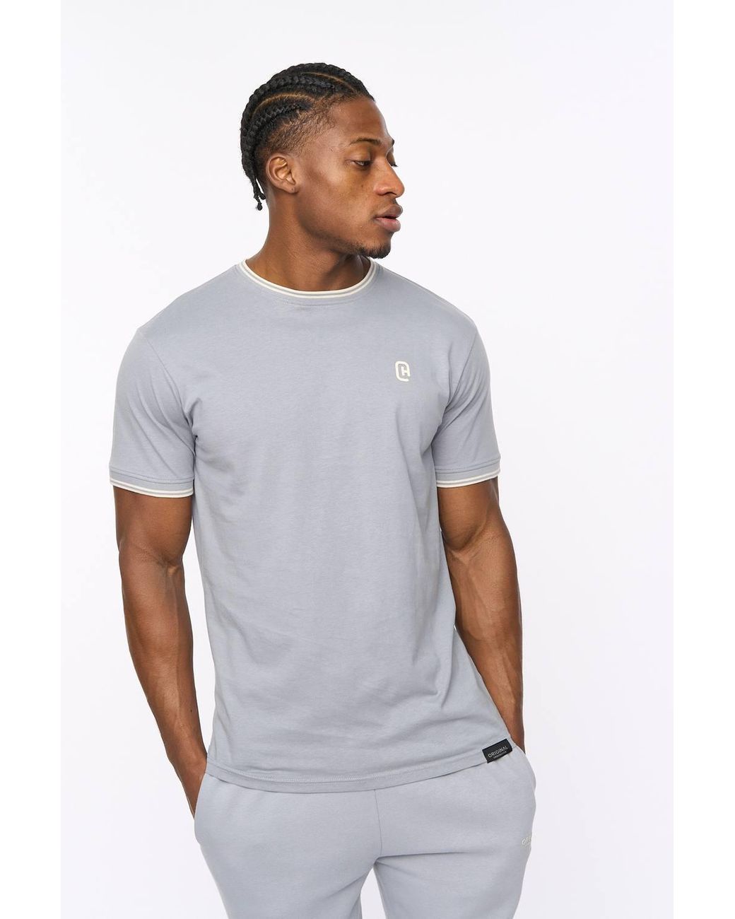 Crosshatch Gray Preece Crew Neck Cotton T-Shirt With High Build Logo Print for men