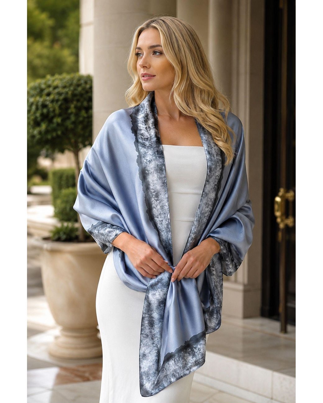 Lemon Daisy Accessories Blue Cassie Wedding Guest Summer Scarf Shawl