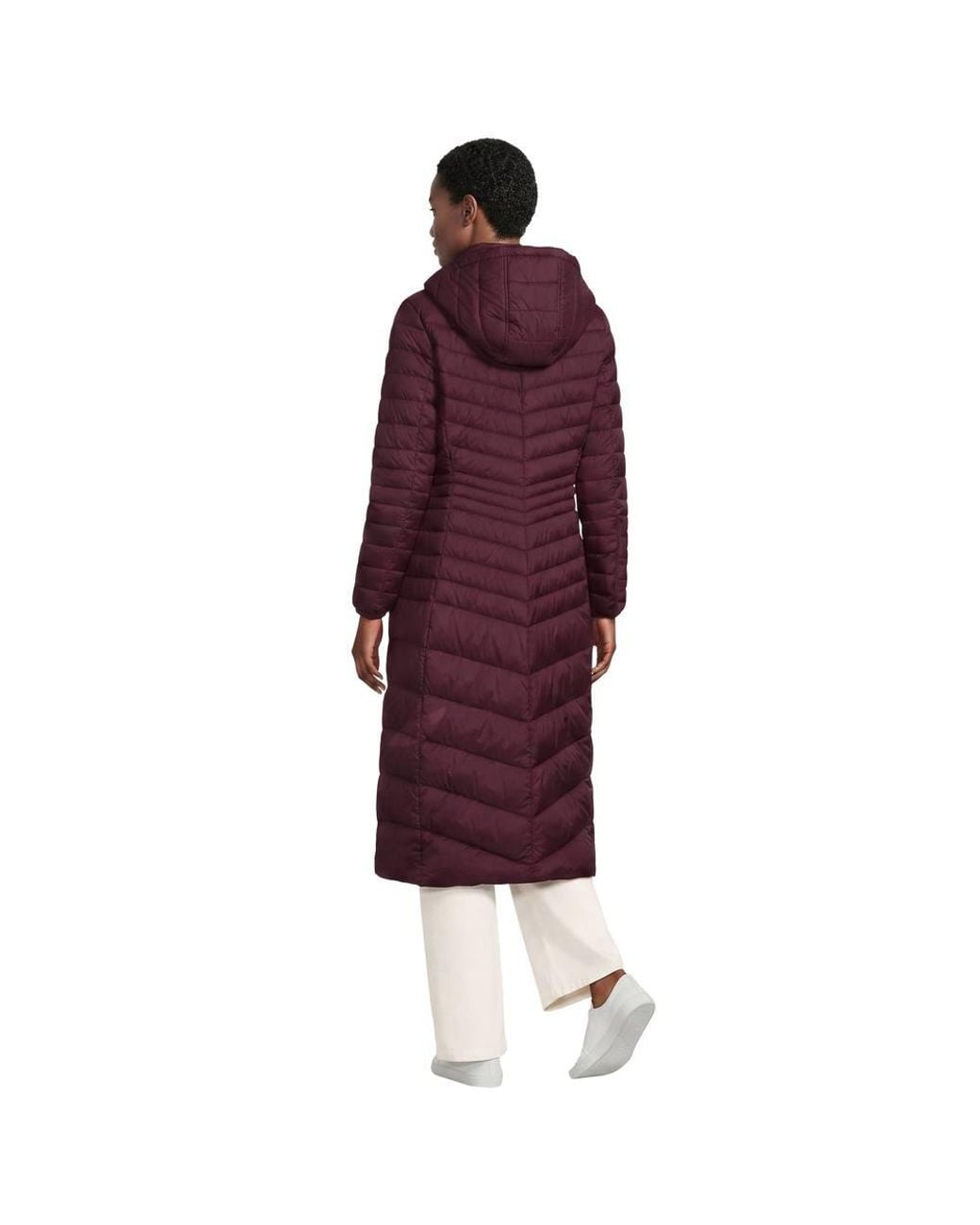 Lands' End Red Wanderweight Down Ultralight Packable Hooded Maxi Coat