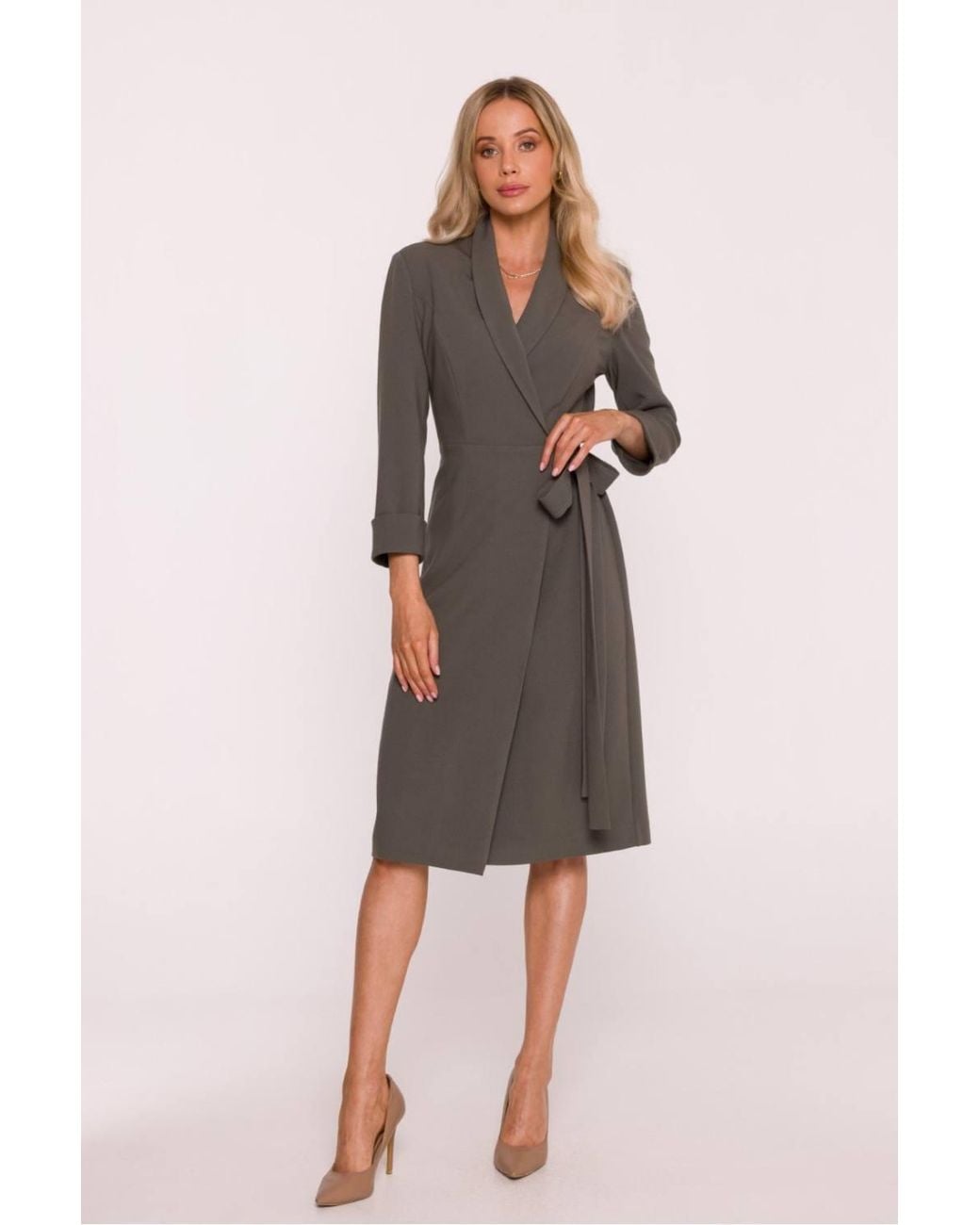 Love Lace Green Viscose Wrap Long Sleeve Midi Dress