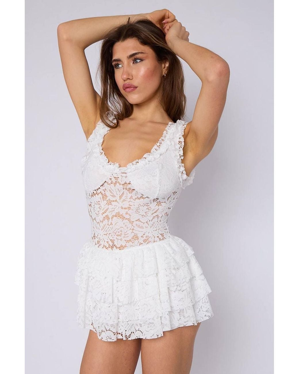 Stylewise Natural Lace Detail Sleeveless Bodycon Playsuit