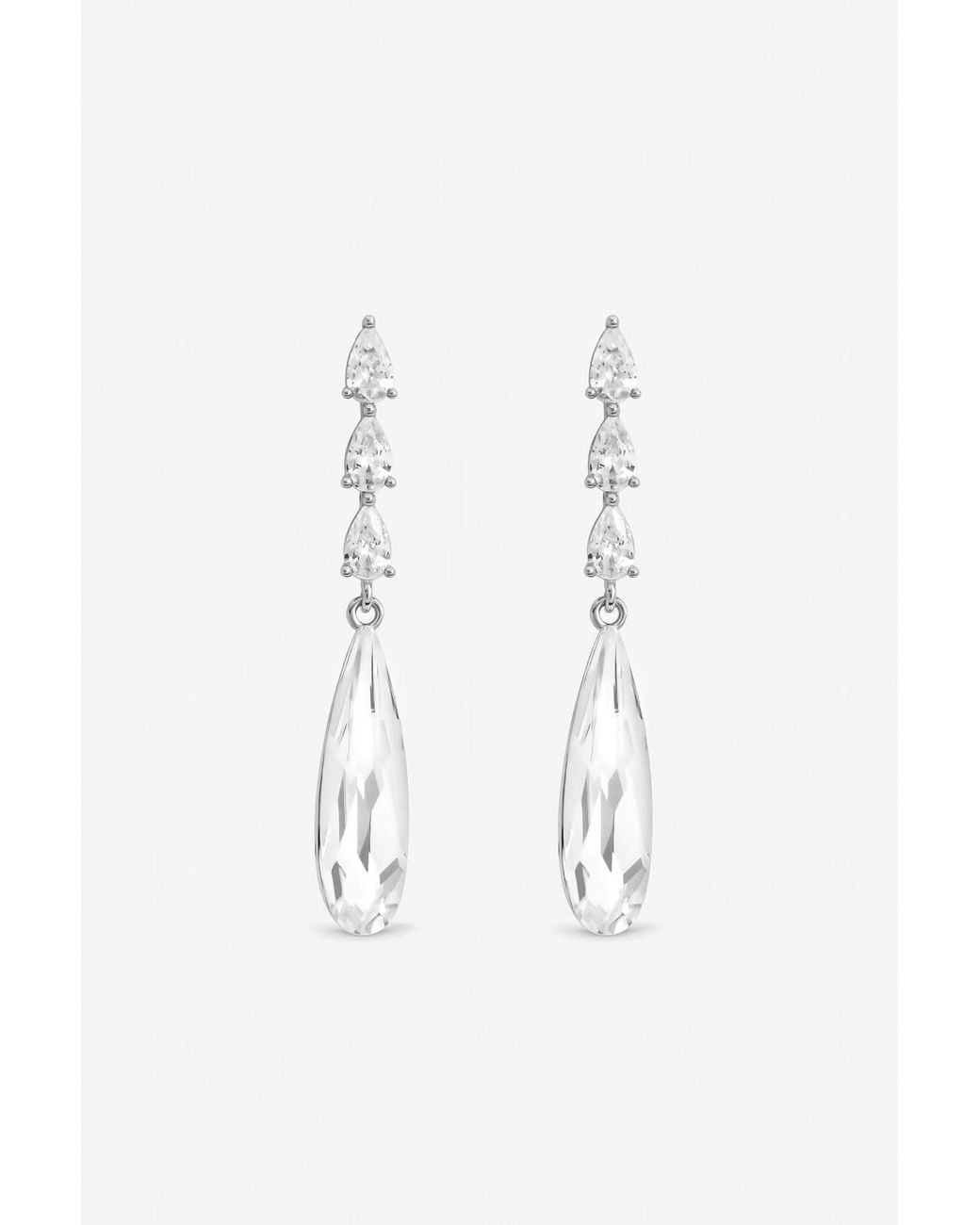 Jon Richard White Rhodium Plated Linear Pear Drop Earrings