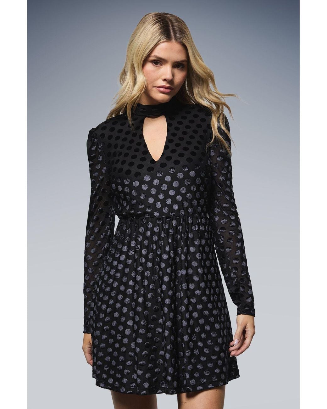 Dorothy Perkins Blue Spot Devore Long Sleeve Mini Dress