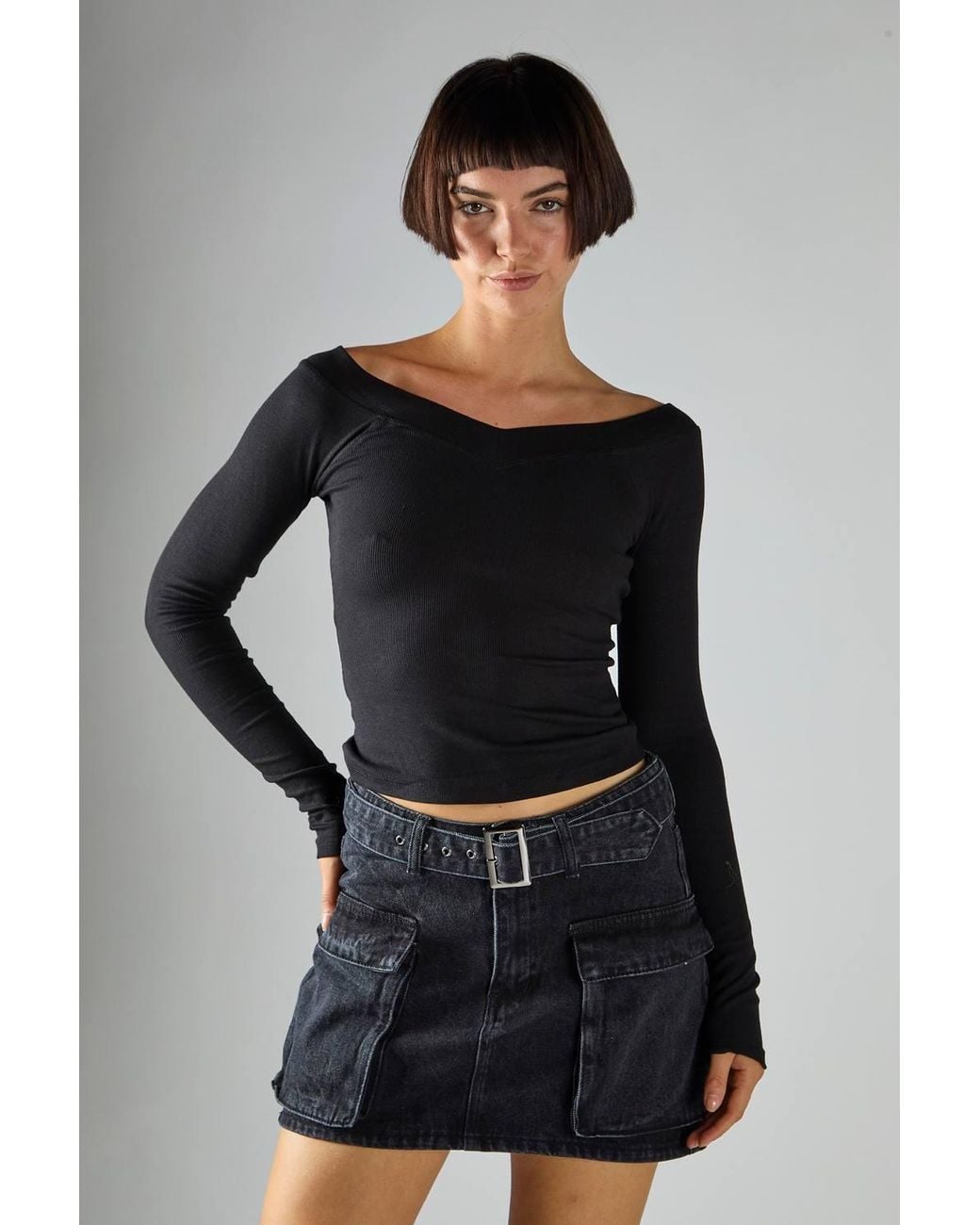 Shnoo Black V-Neck Long Sleeve Top