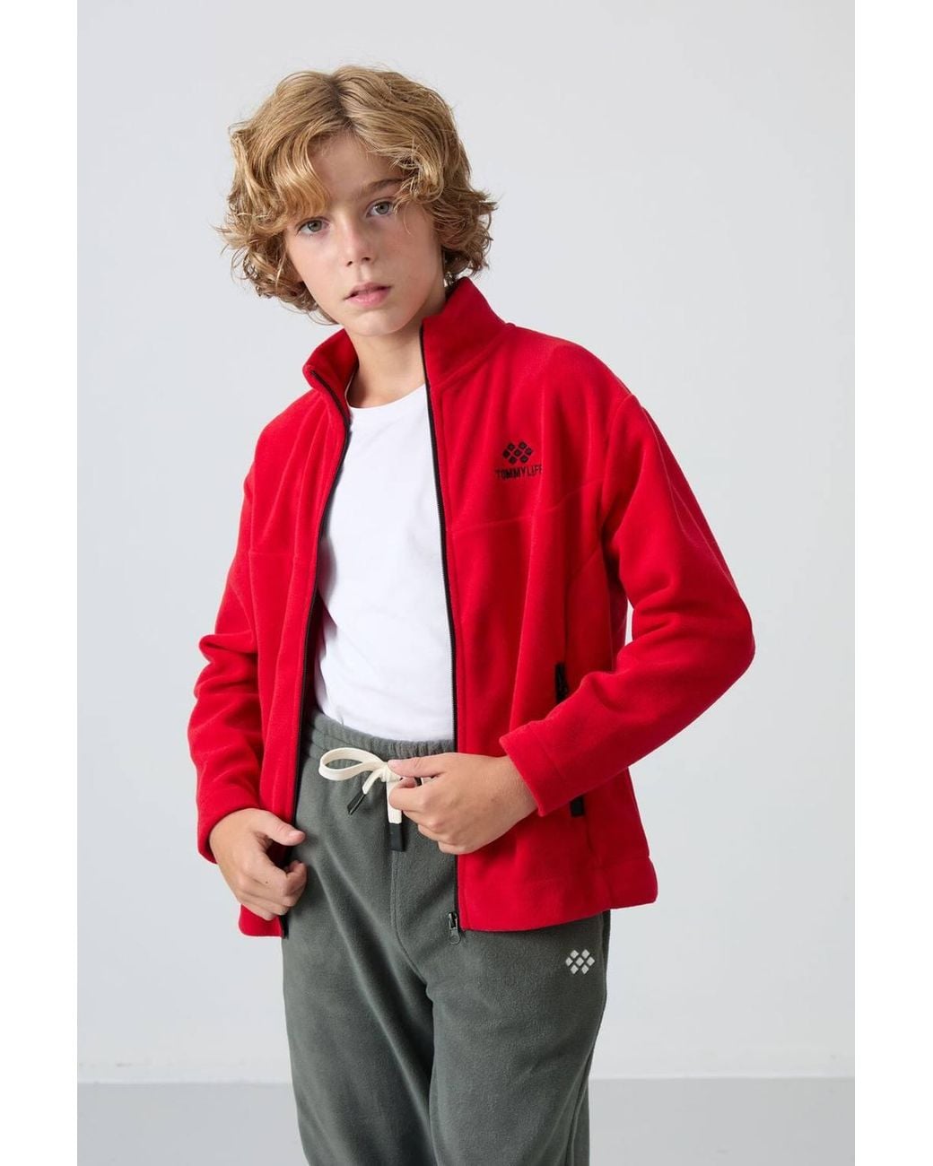 TOMMY LIFE Red Youth Zipper Collar Sweatshirt for men