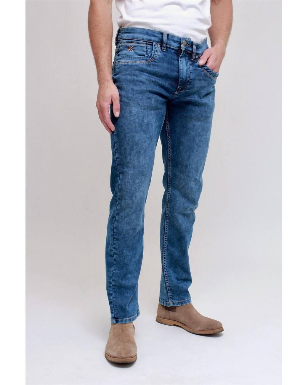 KAM Jeanswear Blue Regular Fit Knitted Denim Jeans For for men