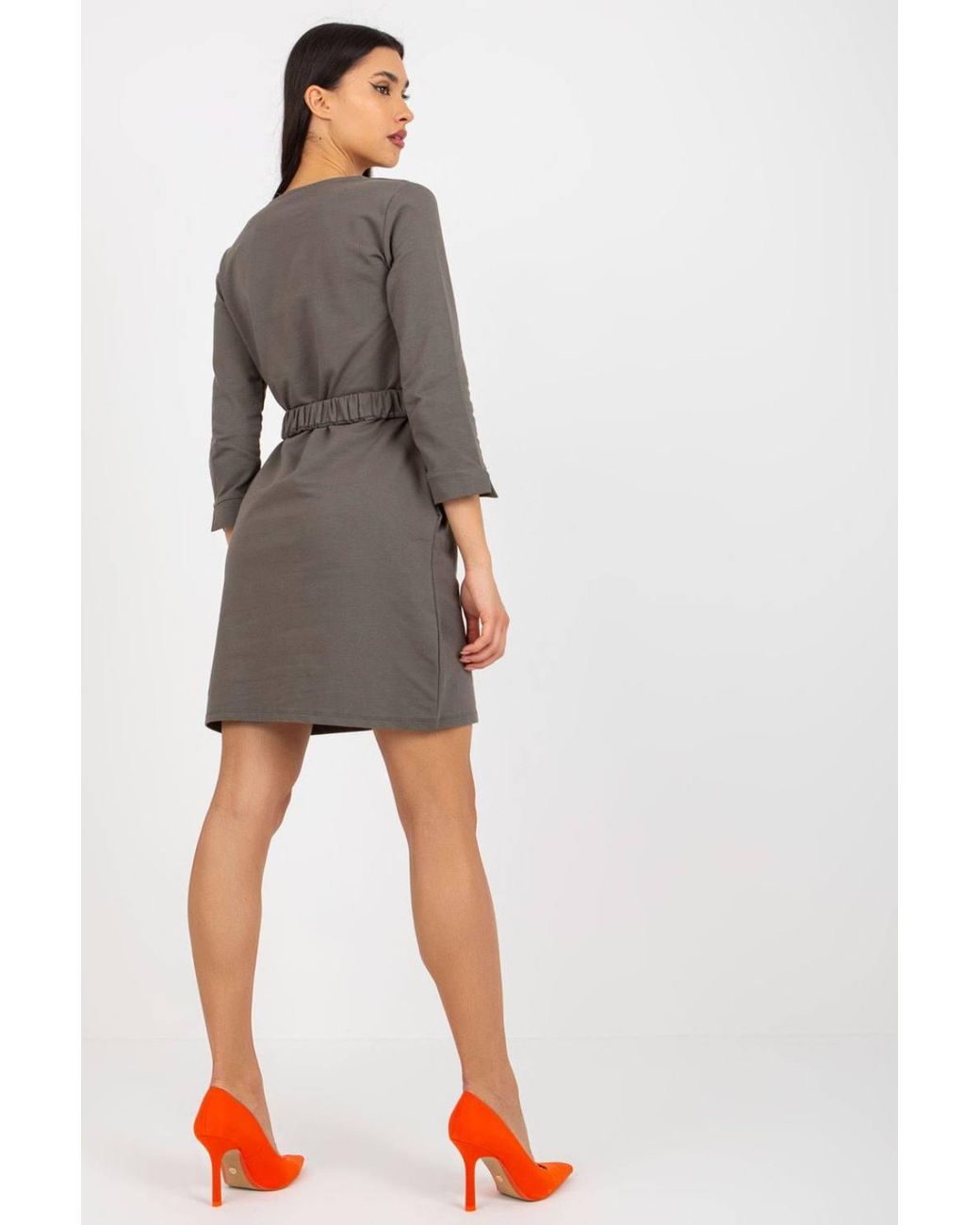 Love Lace Gray Heart Neck Sweatshirt Dress With Belt