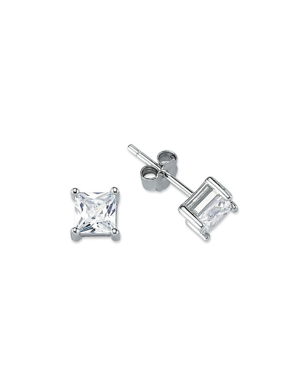 Jewelco London Metallic Rhodium Princess Cz Solitaire Stud Earrings 5Mm