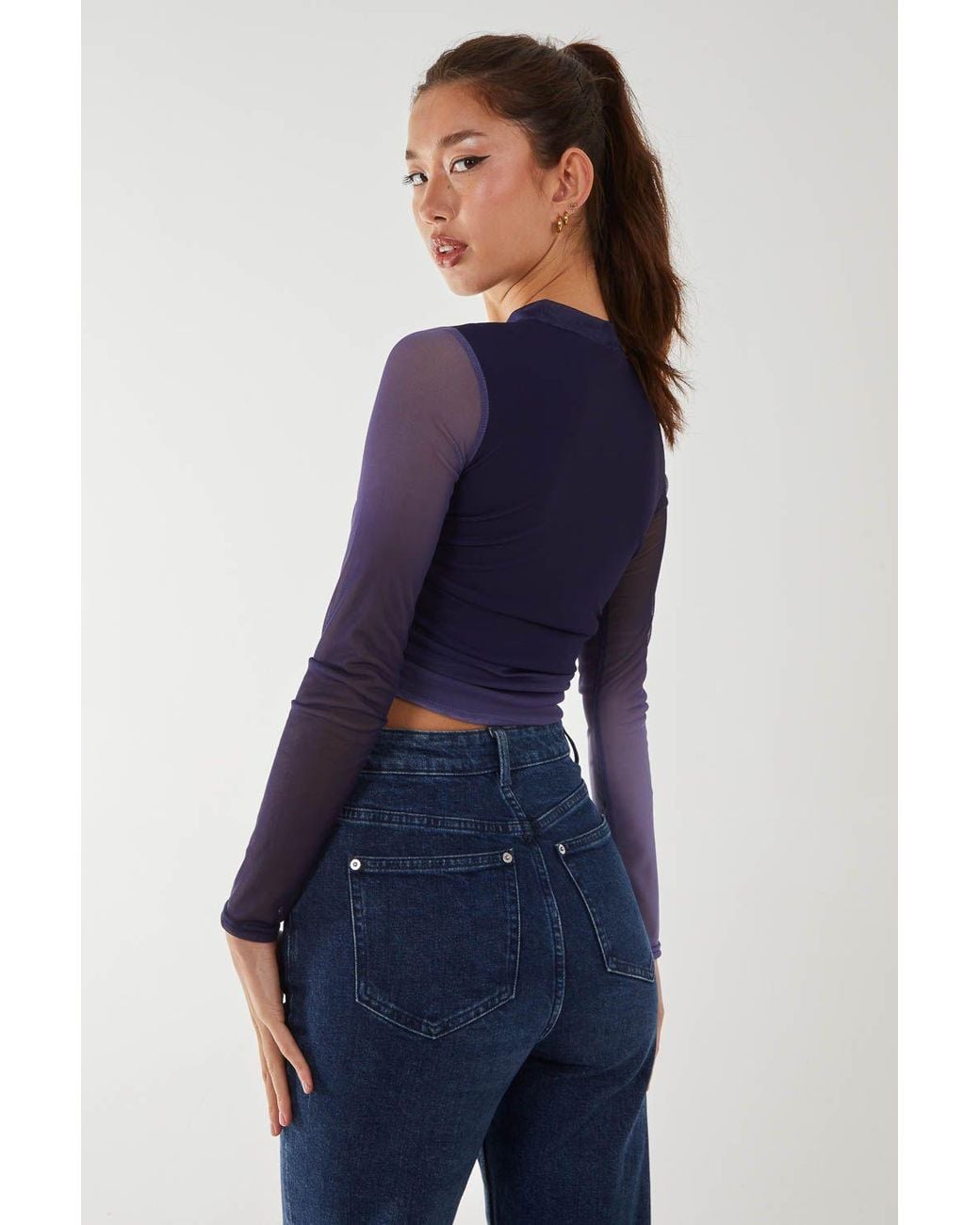 Pink Vanilla Blue Long Sleeve Ombre Mesh Top