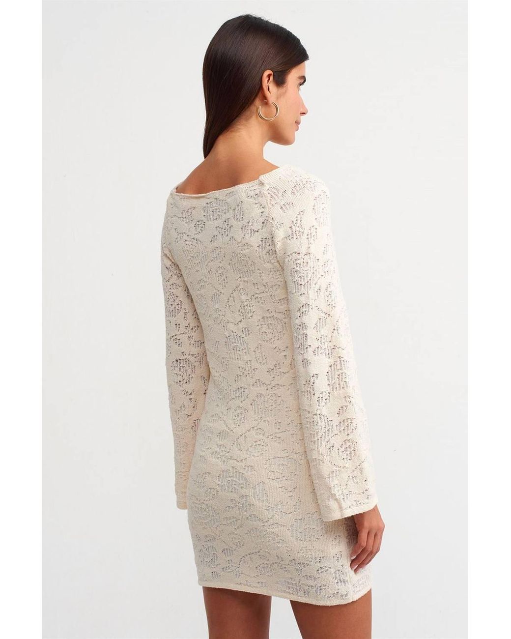 Dilvin Natural Fitted Lace Mini Dress