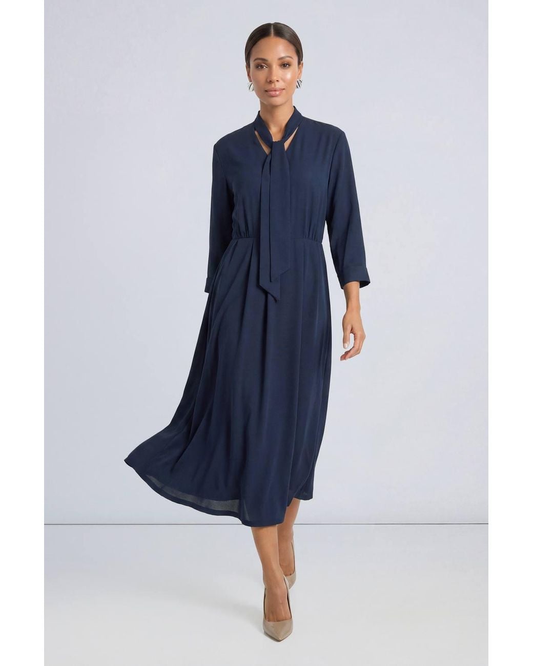 PRINCIPLES Blue Tie Neck Detail Midi Dress