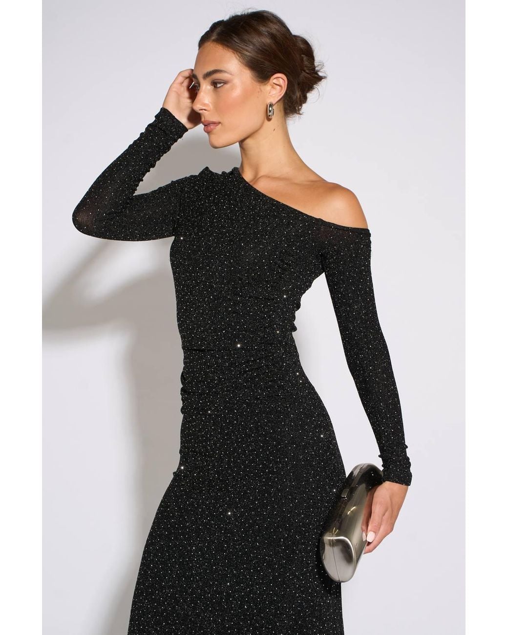 Gini London Black Hot Fix Studded Jersey Midi Dress