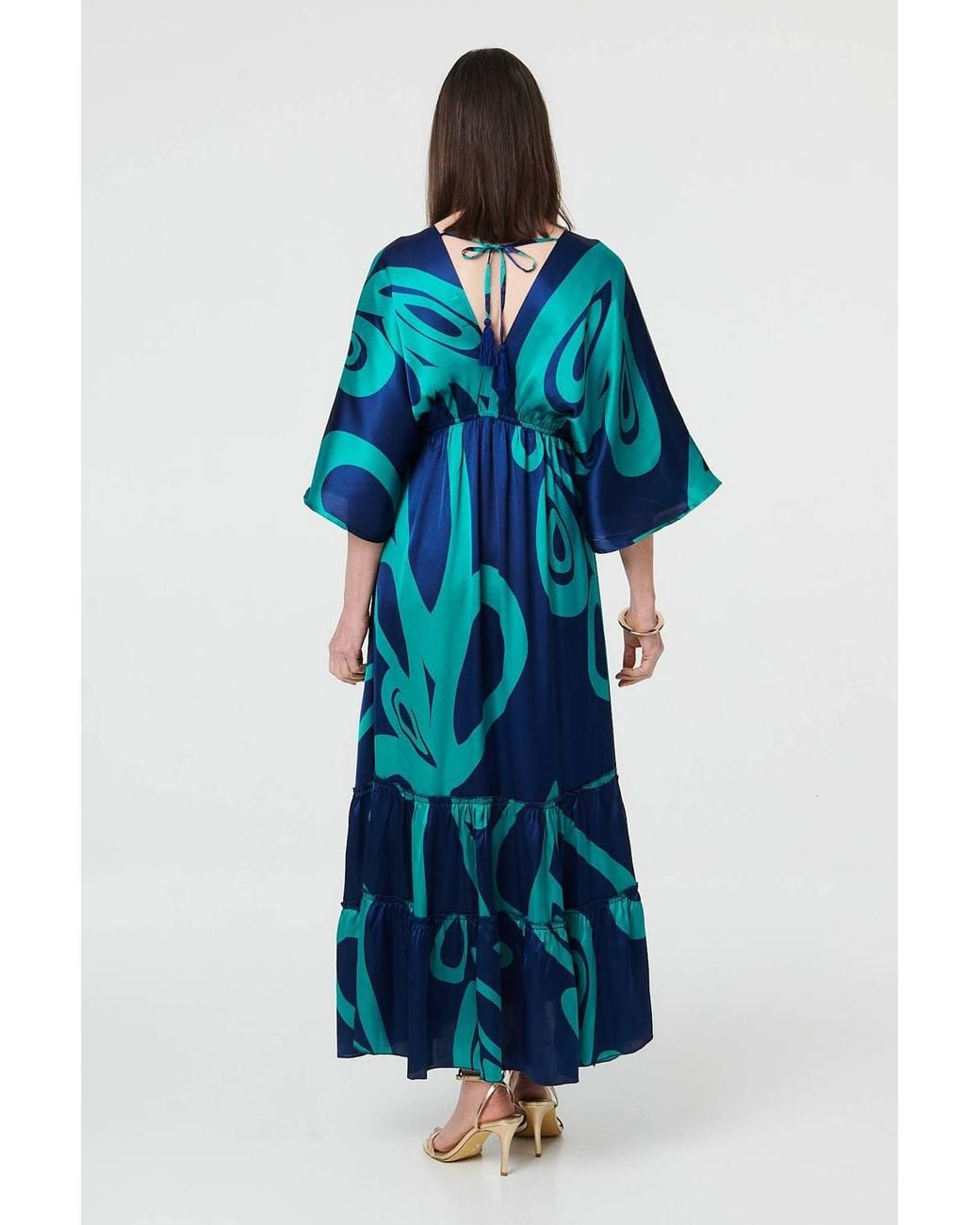 Izabel London Blue Abstract Relaxed 3/4 Sleeve Maxi Dress