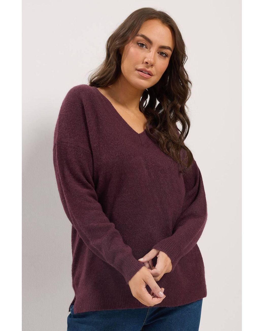 Yours Purple Knitted V-Neckline Jumper