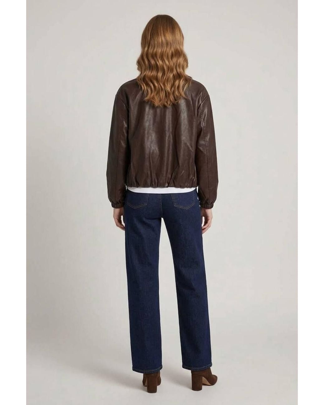 Izabel London Blue Faux Leather Collared Cropped Jacket