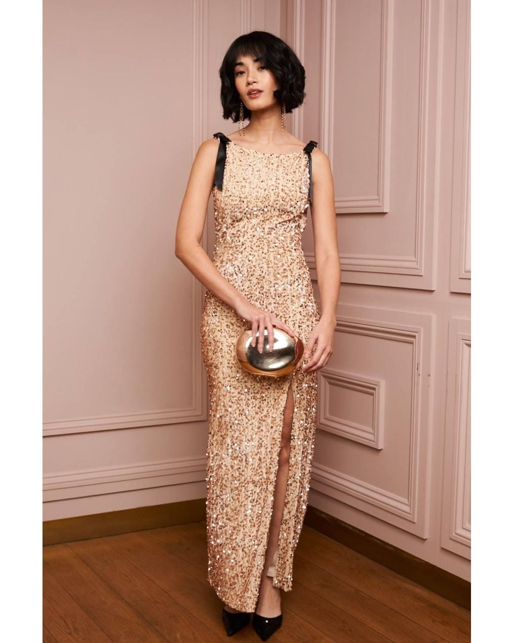 TFNC London Brown Joyce Sequin Maxi Dress