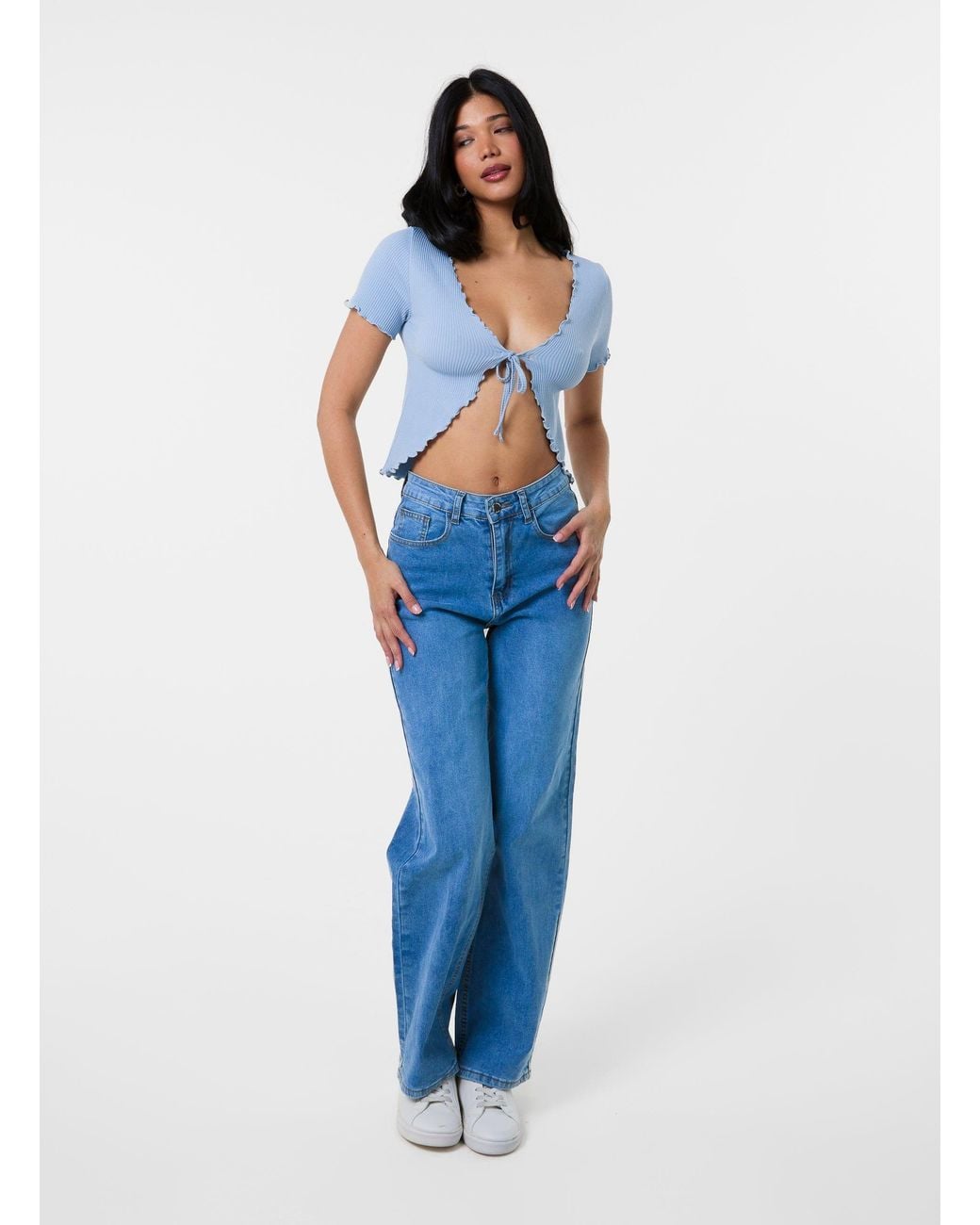 Pink Vanilla Blue Lettuce Hem Tie Front Top