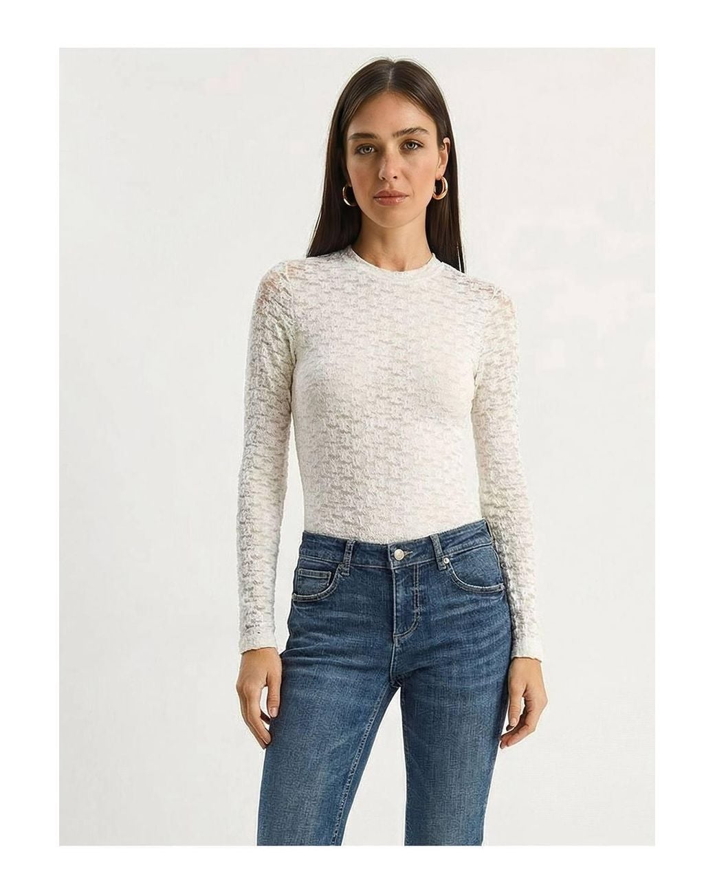 Bianco Lucci White Half Turtleneck Lace Blouse