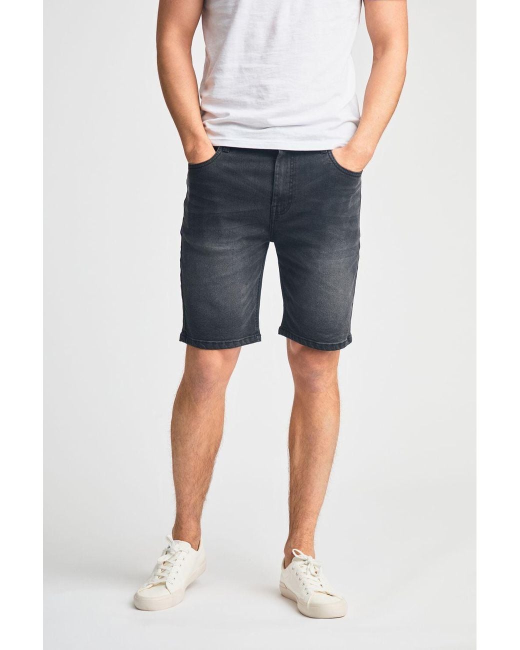 Tokyo Laundry Blue Cotton Blend Regular-Fit Denim Shorts for men