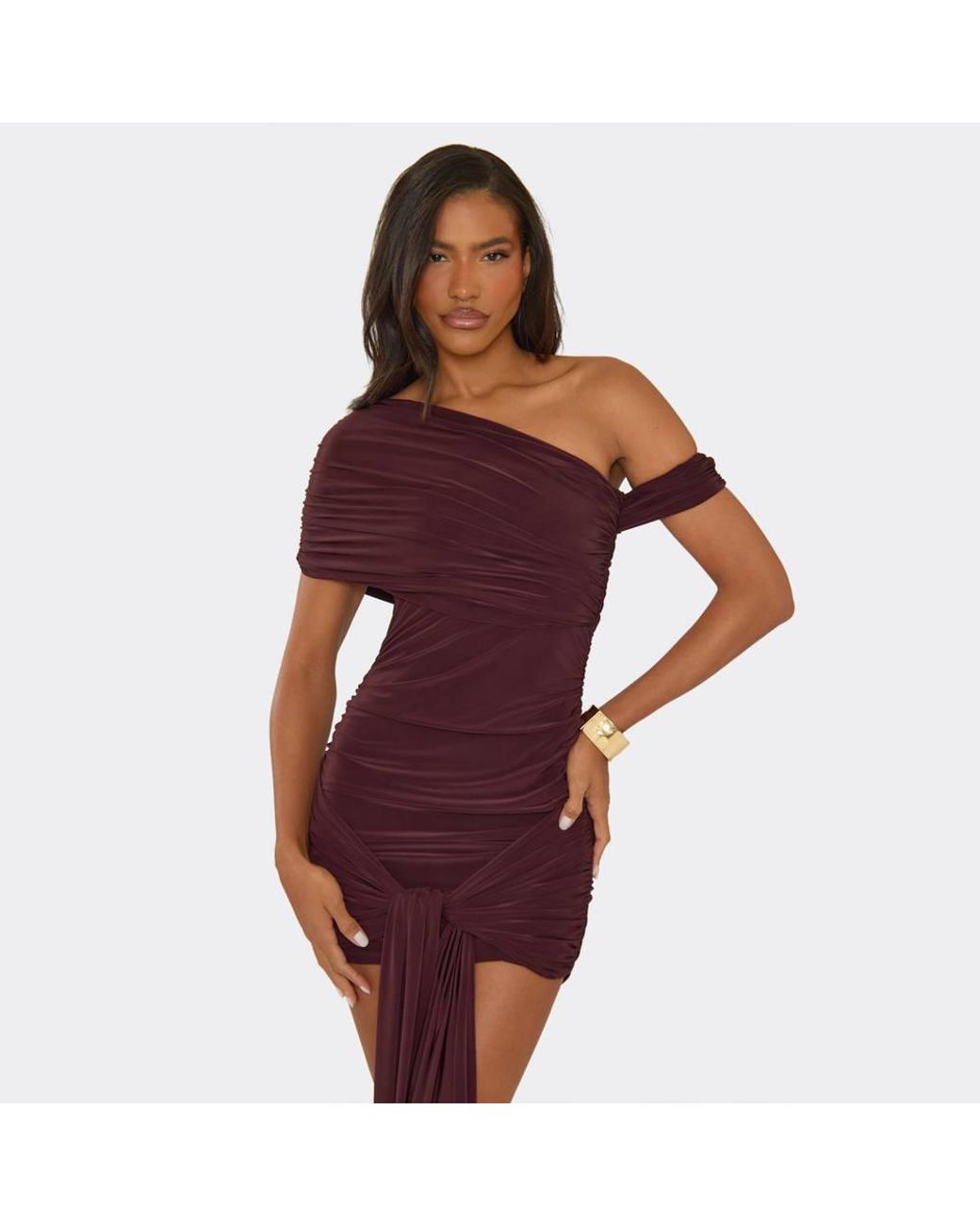 EGO Purple Strappy Drape Slinky Mini Dress
