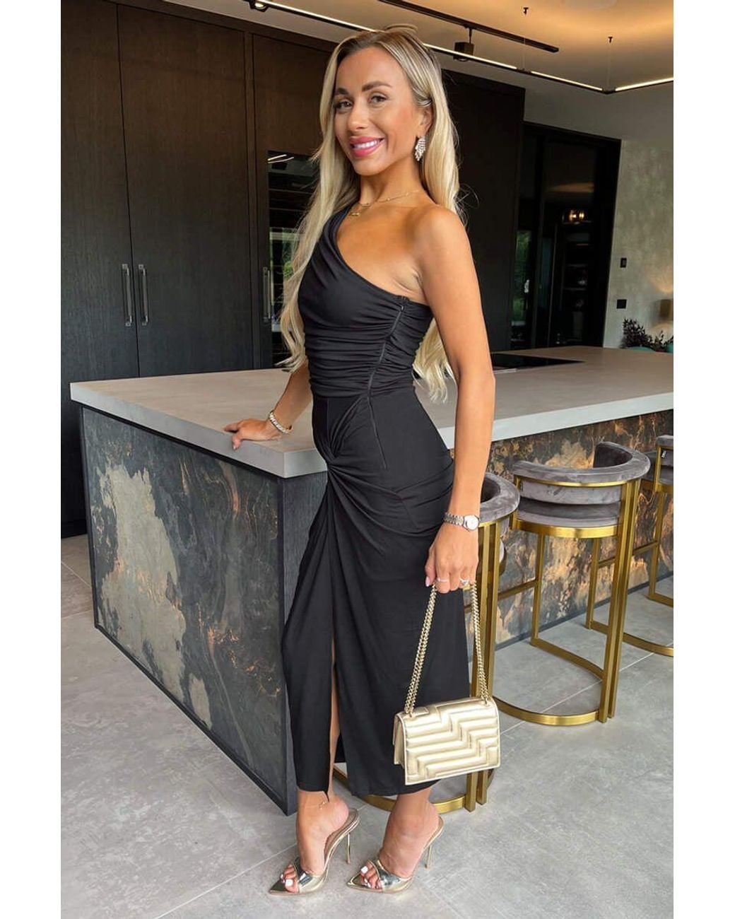 AX Paris Gray One Shoulder Knot Skirt Midi Dress