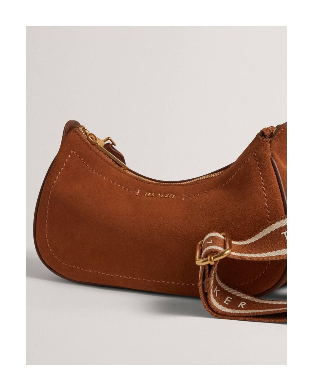Ted Baker Brown Webbing Small Suede Shoulder Bag