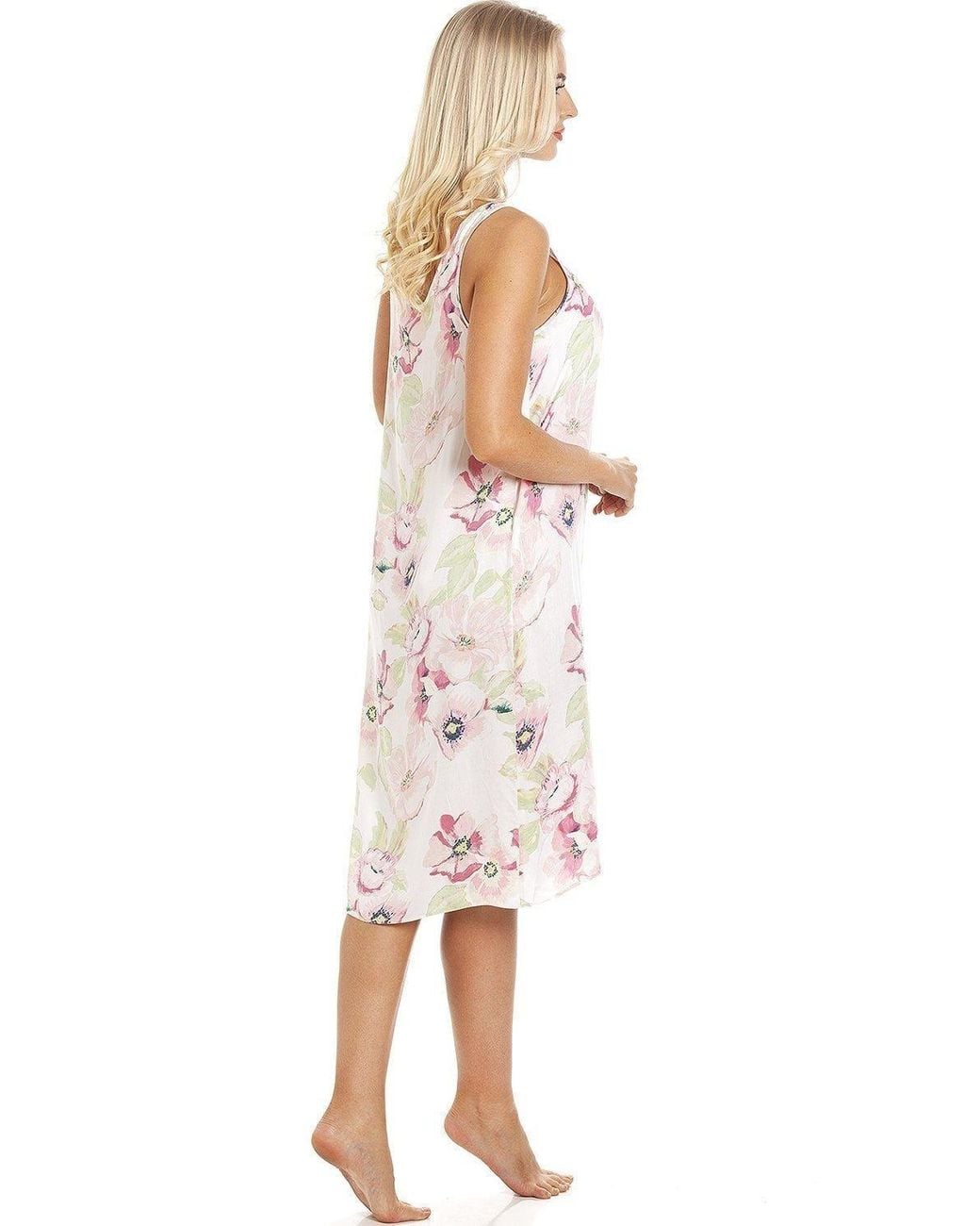 CAMILLE White Classic Sleeveless Poppy Print Chemise
