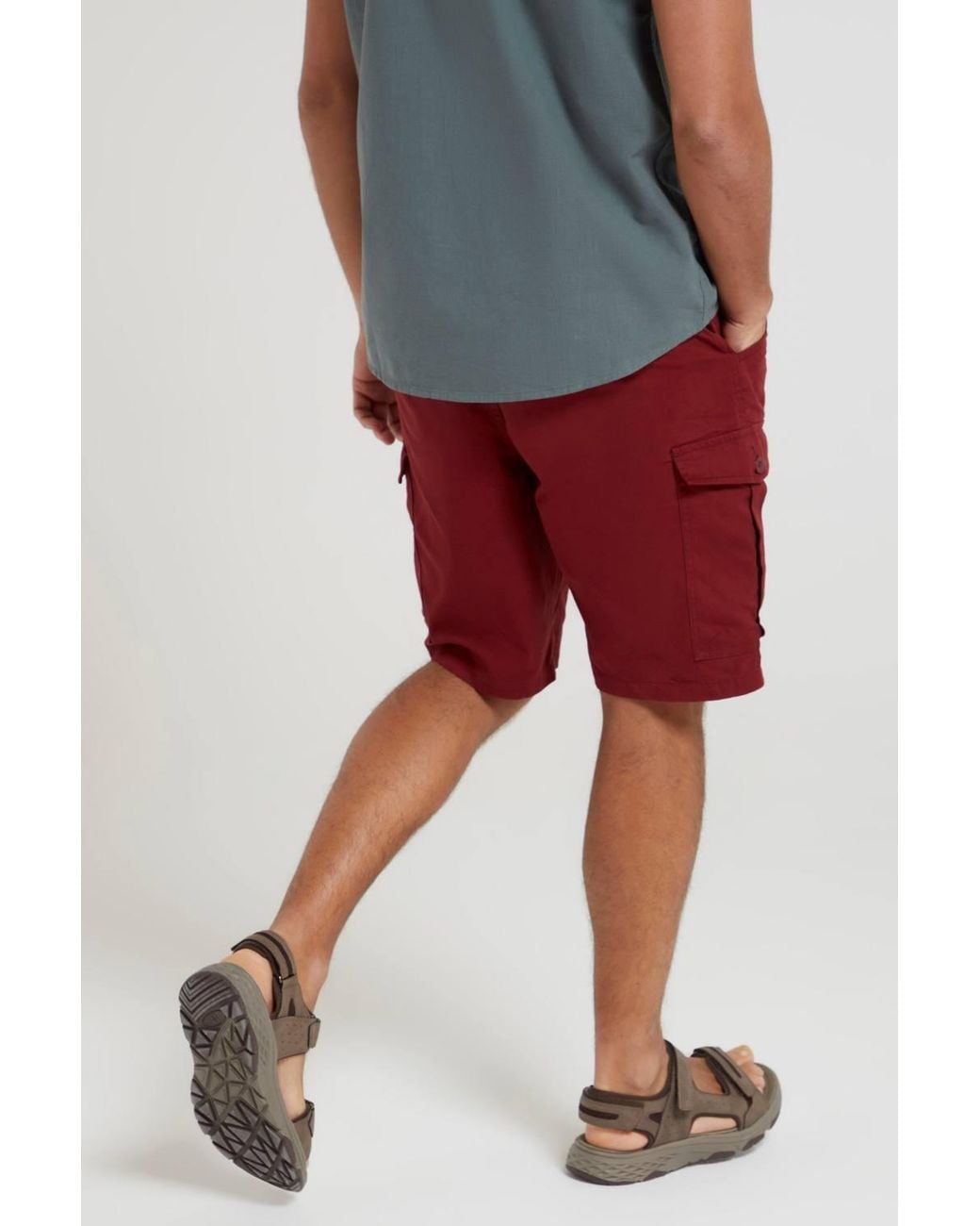 Mountain Warehouse Red 'Lakeside' Twill Cotton Cargo Shorts With Multiple Pockets for men
