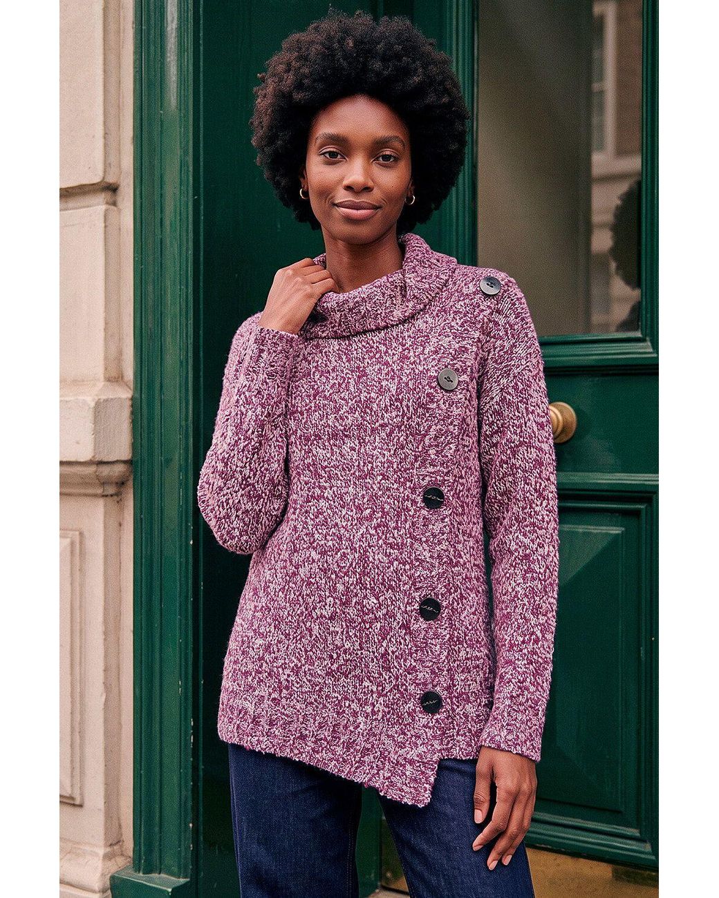 Roman Red Roll Neck Button Detail Longline Jumper