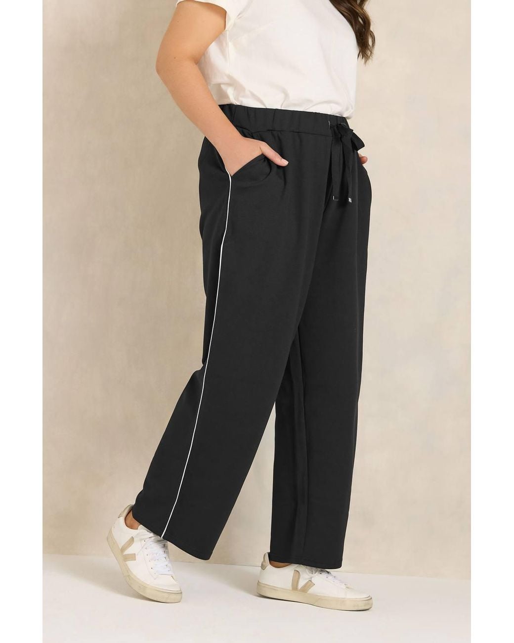 Evans Black Stripe Luxe Wide Leg Joggers