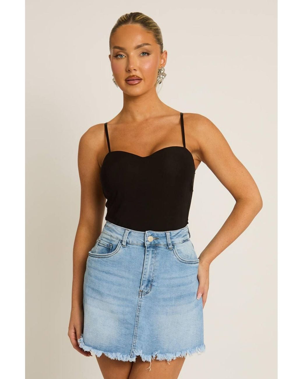 Rebellious Fashion Blue Frayed Hem Denim Skort