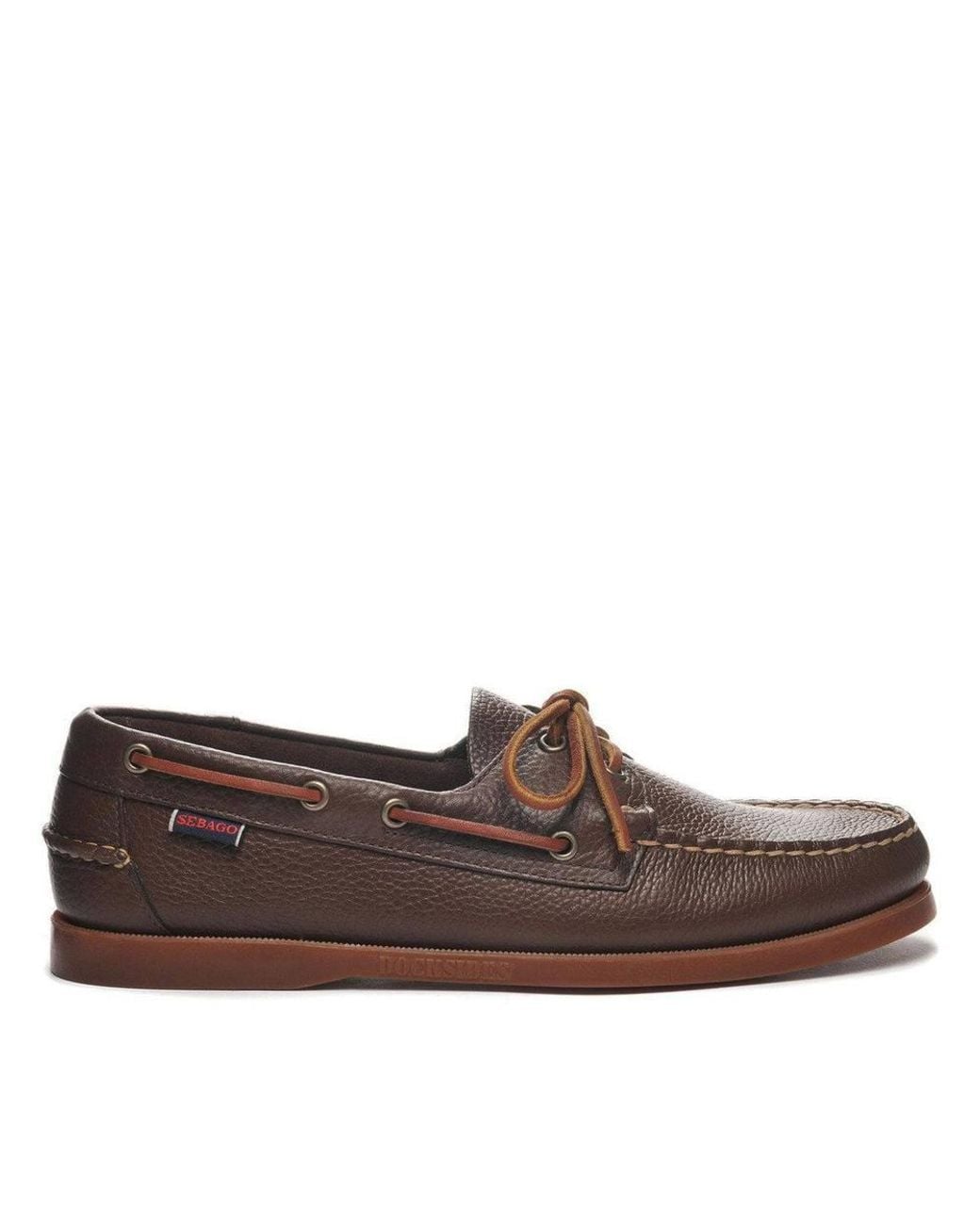 Sebago Brown Portland Martellato Full Grain Leather Boat Shoes for men