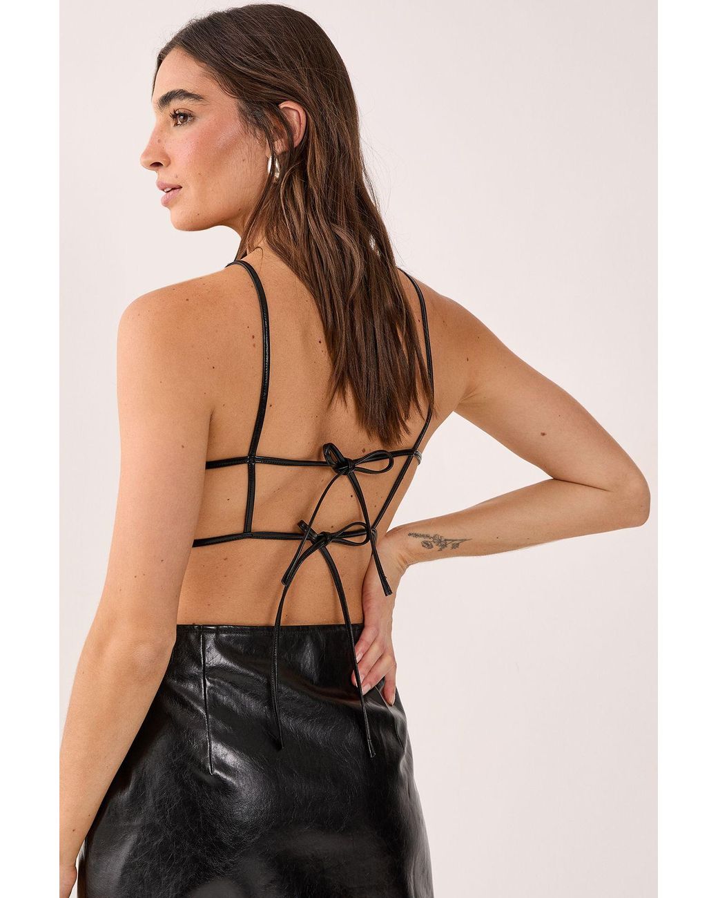 Nasty Gal Black Vinyl Faux Leather Strappy Crop Top