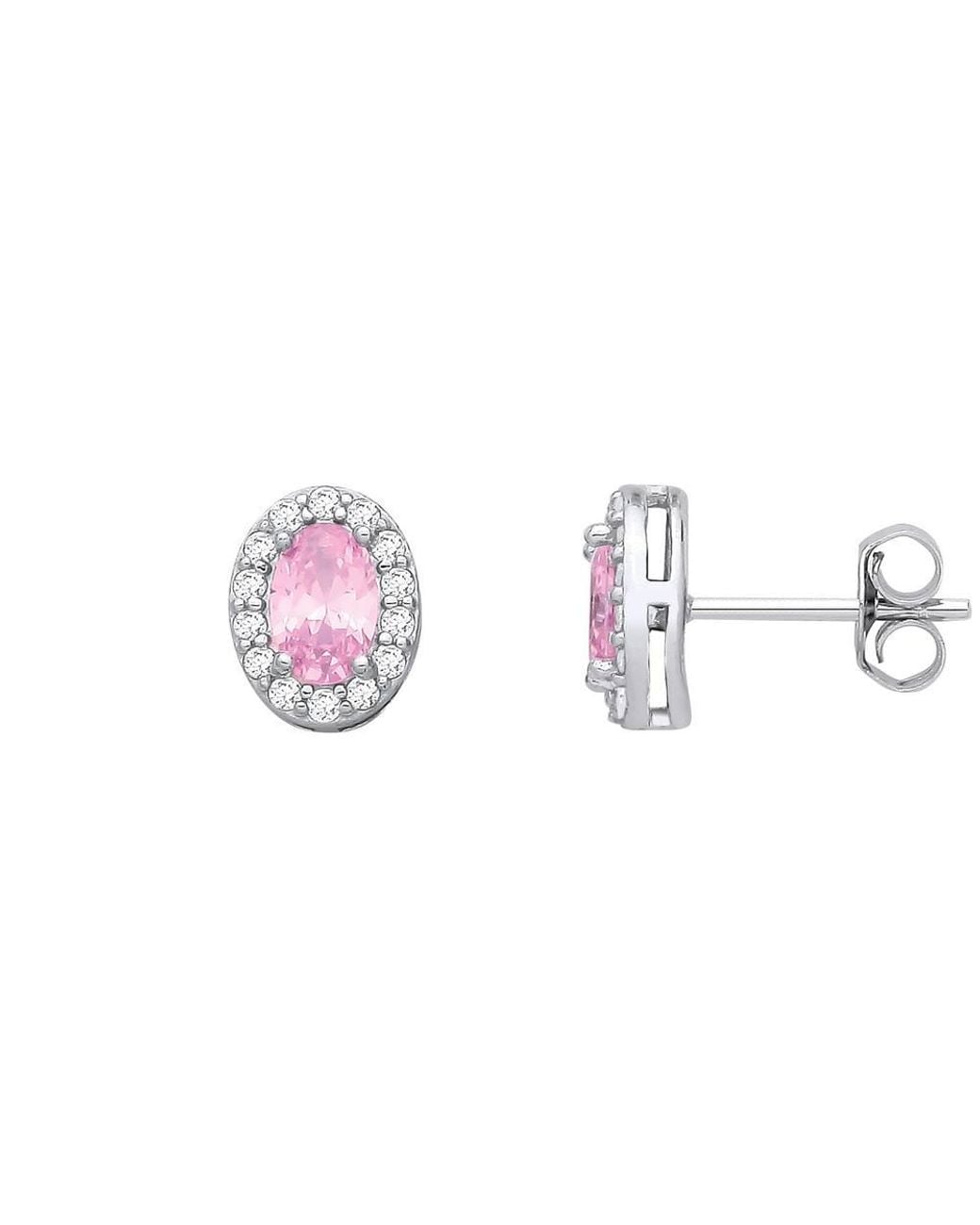Jewelco London Pink Oval Cz Oval Halo Royal Cluster Stud Earrings