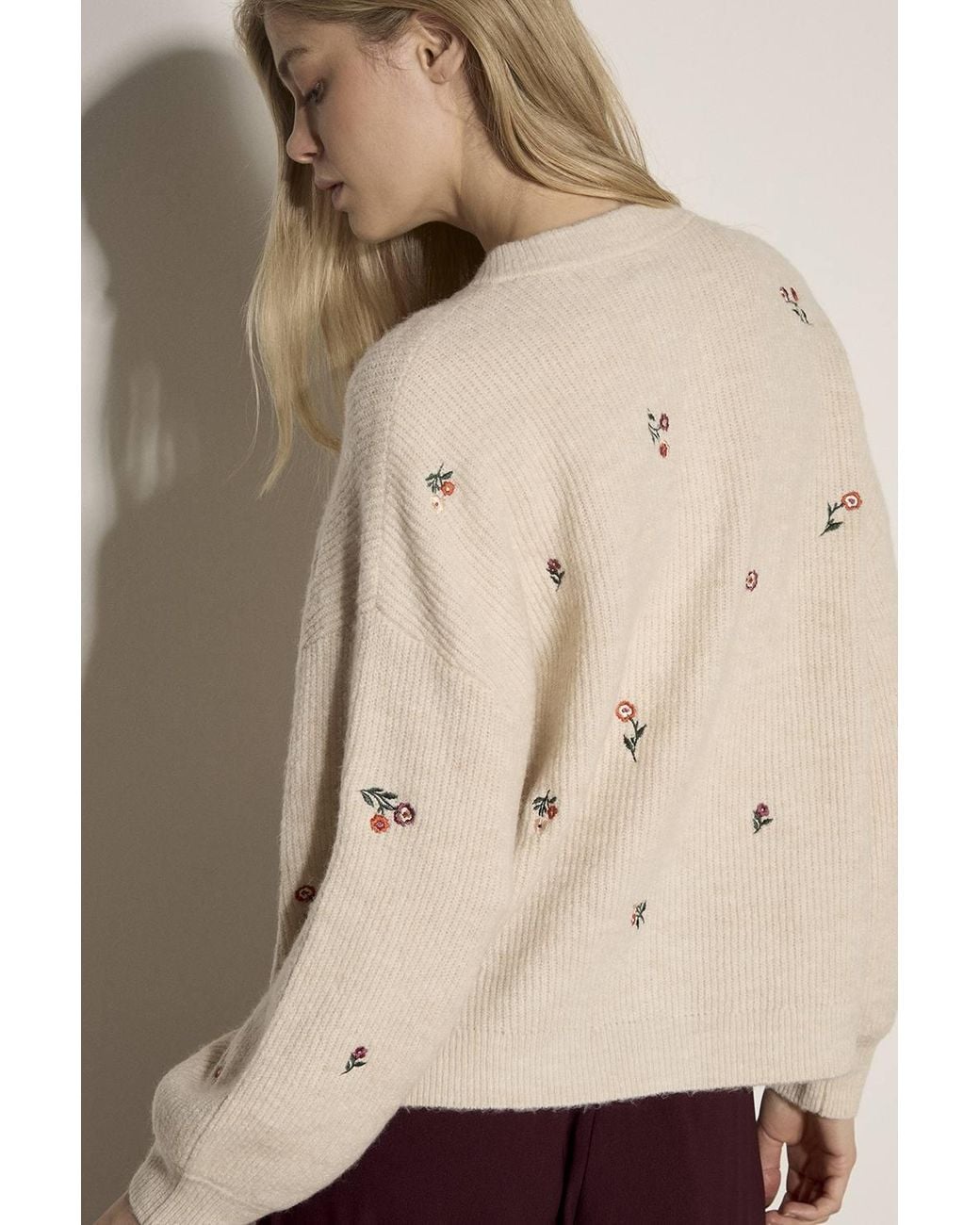 Apricot Natural Soft Ribbed Knit Floral Embroidered Cardigan