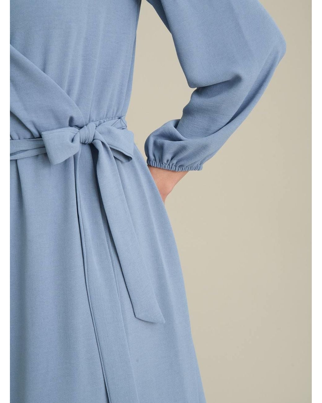 Gina Bacconi Blue Peyton Bow Wrap Long Sleeve Midi Dress
