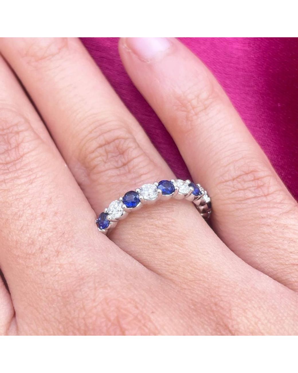 Raina Jewels Blue 18Ct Round Diamond & Sapphire Half Eternity Stackable Band 1.20Ct