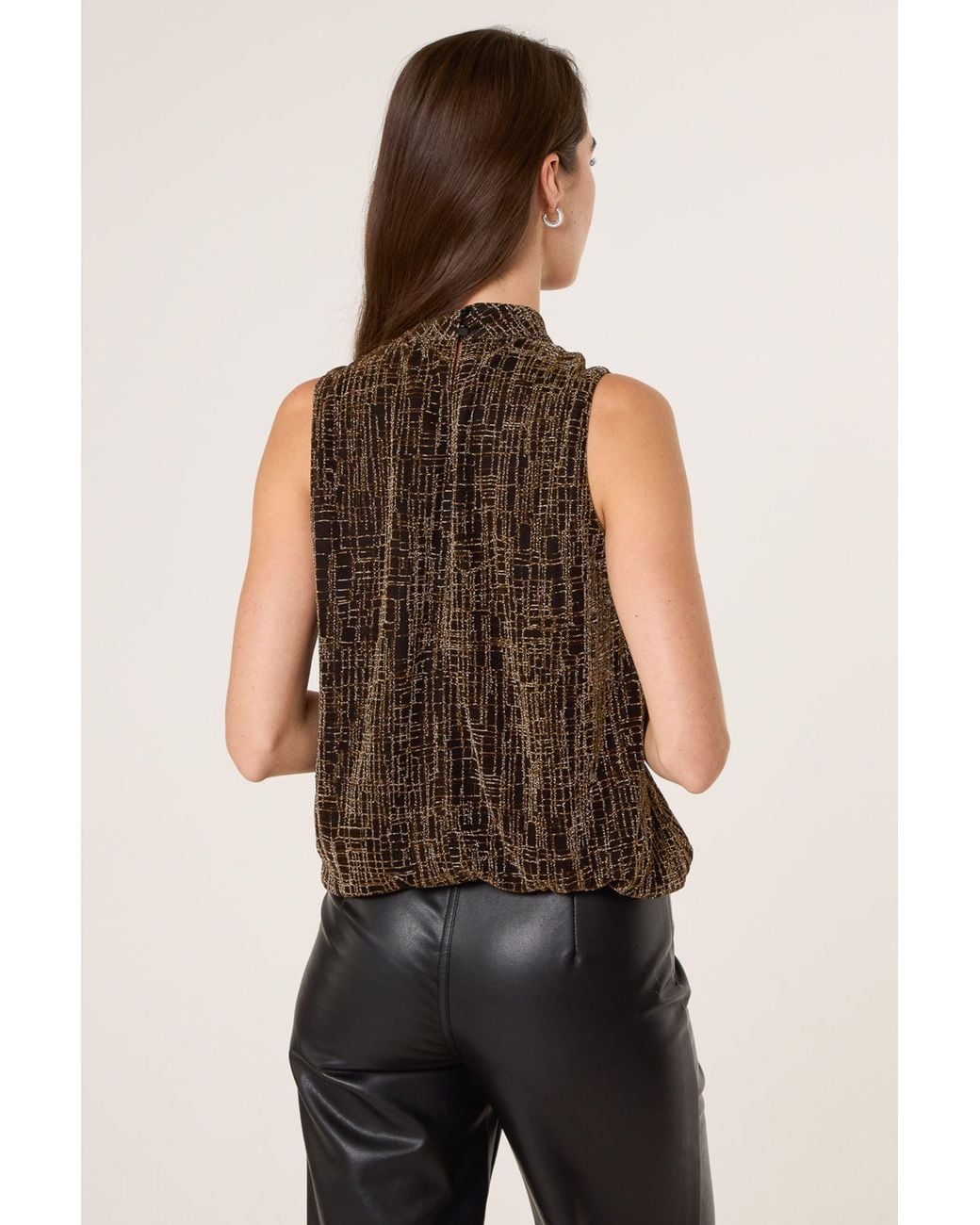 Blue Vanilla Black Sleeveless Belted Turtleneck Blouse