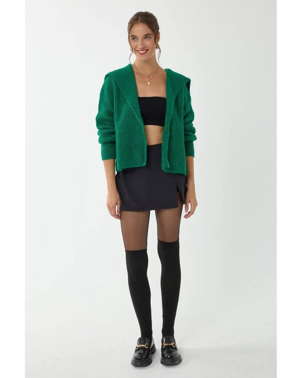 Hiccup Green Relaxed Fit Buttoned Knit Cardigan