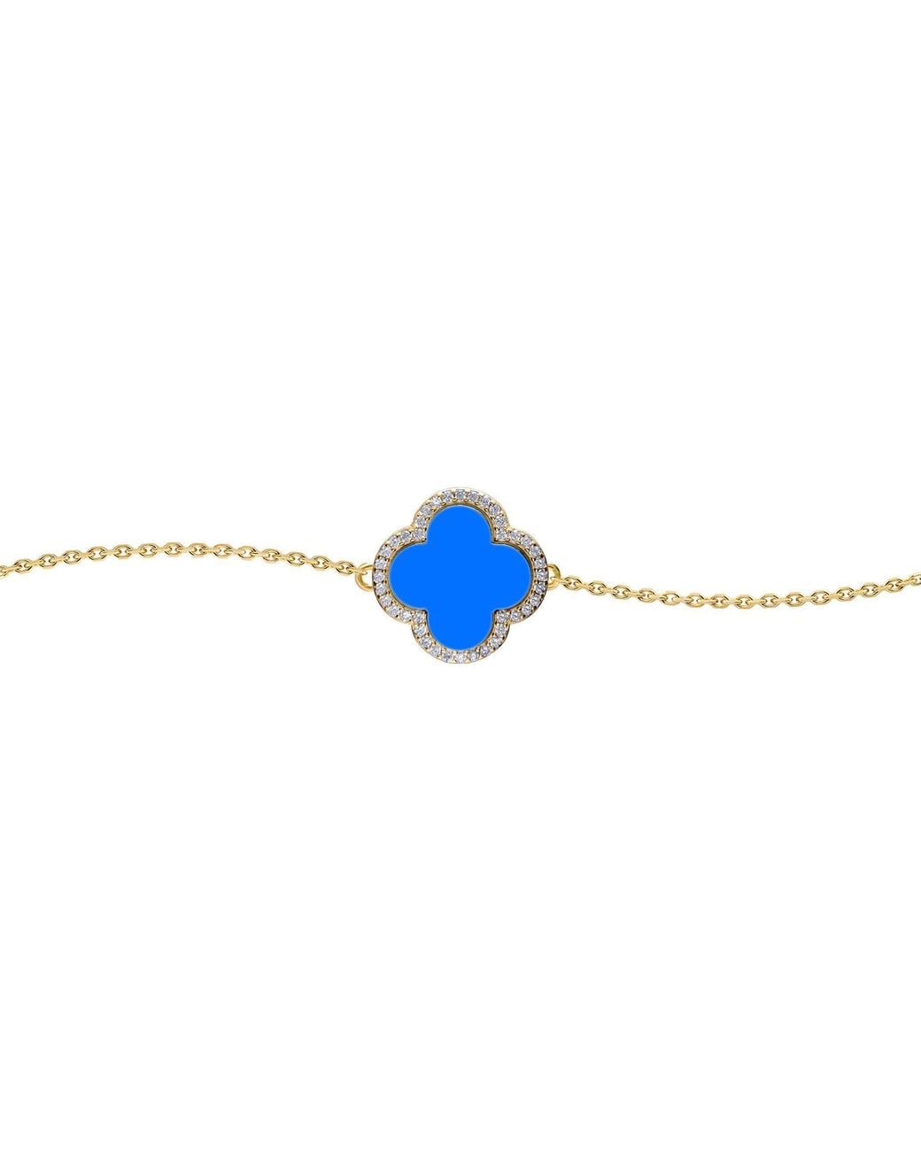 Jewelco London Blue Plated Clover Agate Cz Charm Bracelet 7-8.5"