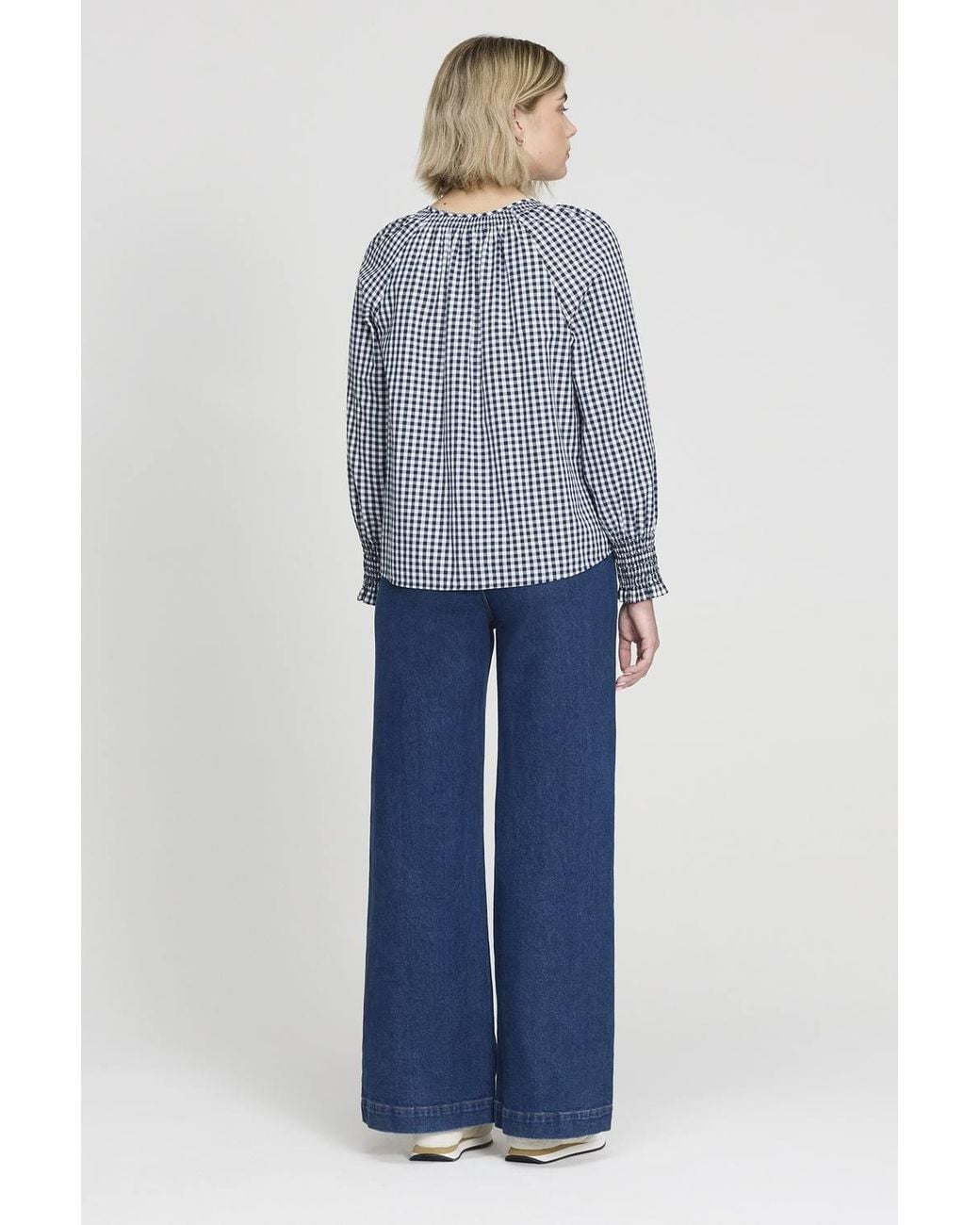 Finery London Blue Sandy Cotton Gingham Long Sleeve Blouse