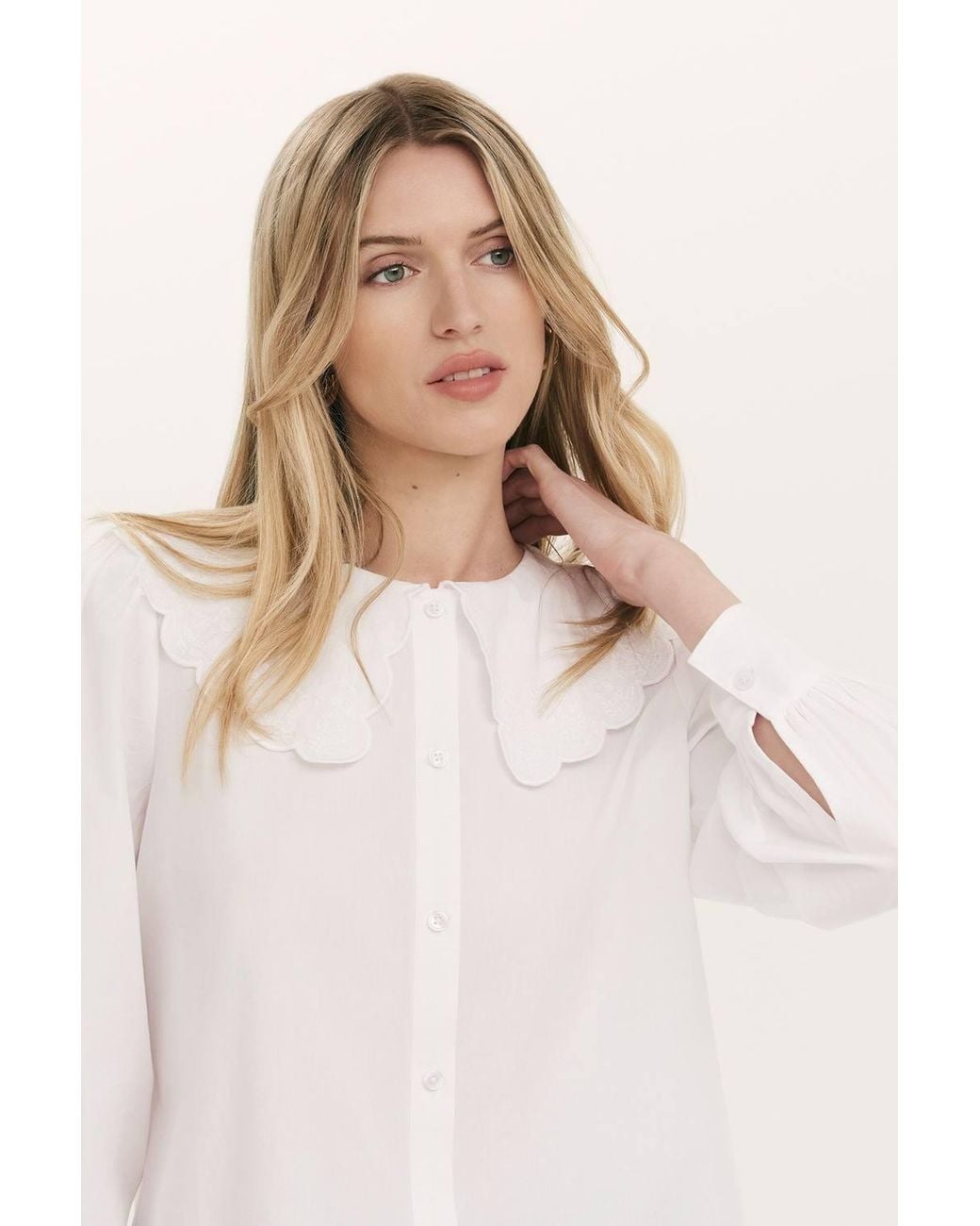 Finery London White Ansley Embroidered Collar Cotton Shirt