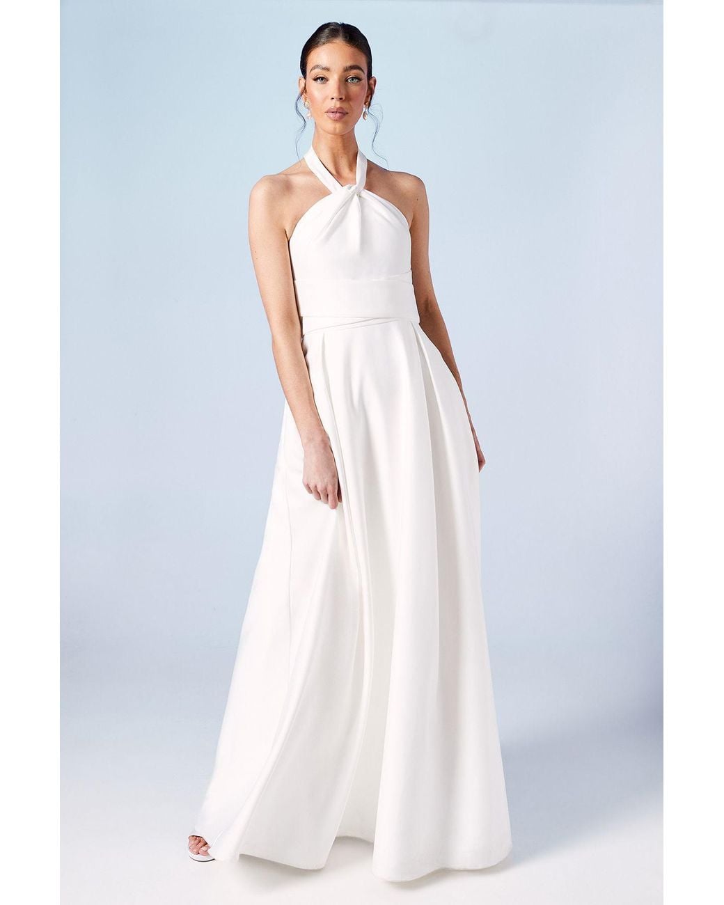 Coast White Structured Satin Halterneck Bow Back Wedding Dress