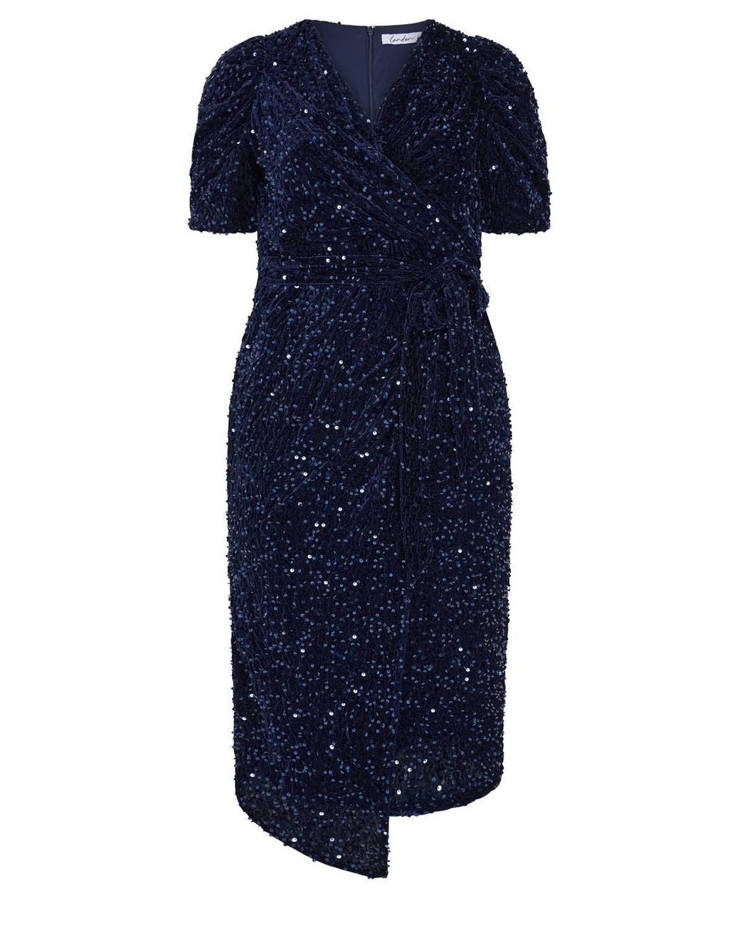 Yours Blue Sequin Velvet Wrap Maxi Dress