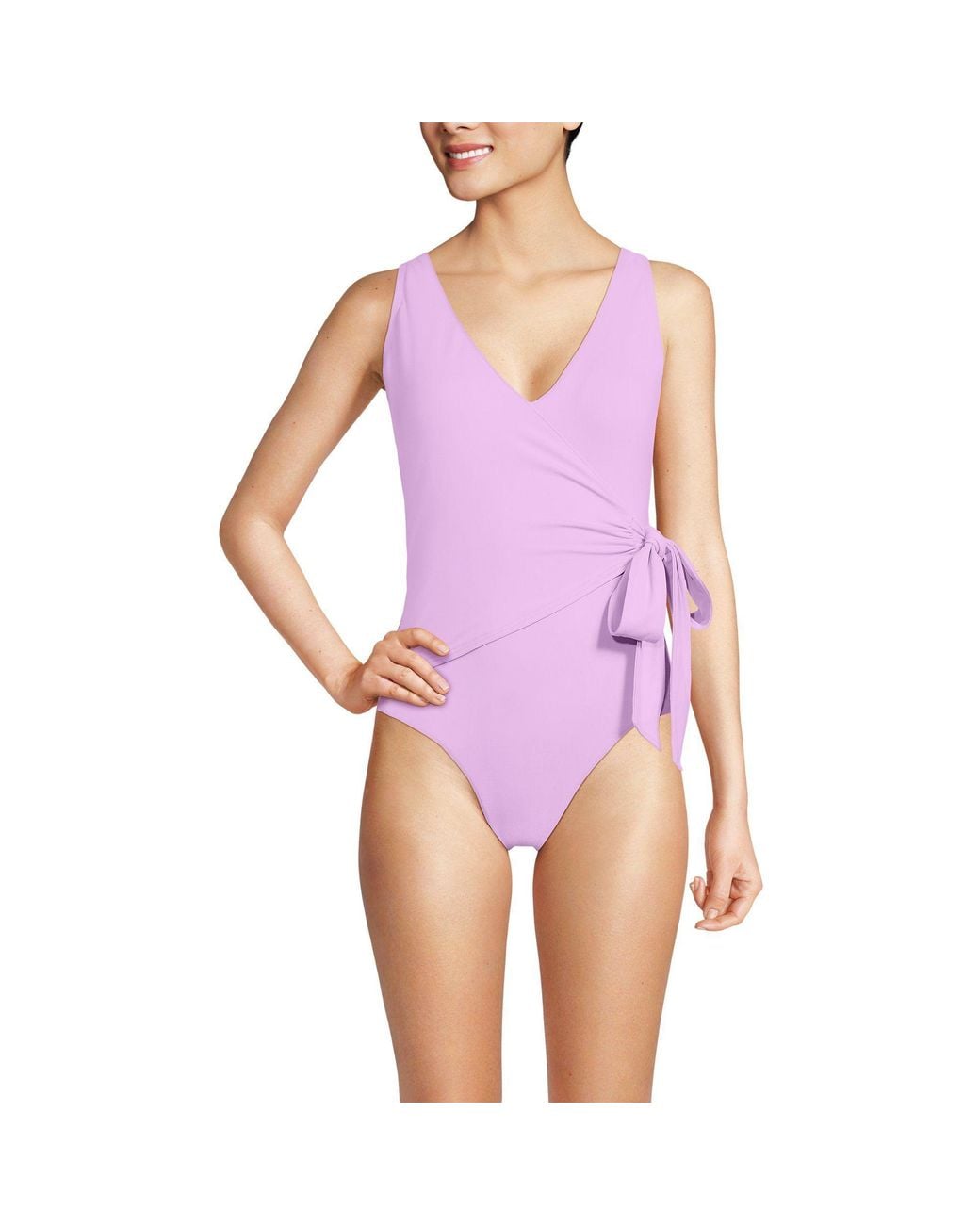 Lands' End Purple Side Tie Wrap Swimsuit, High Leg