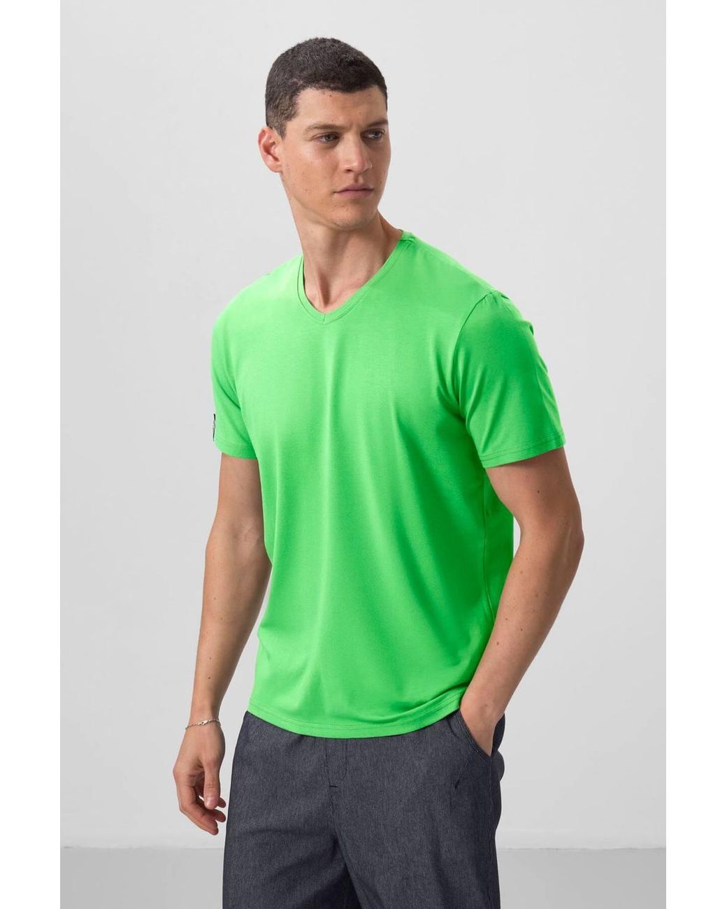 TOMMY LIFE Green V-Neck Short Sleeve T-Shirt for men