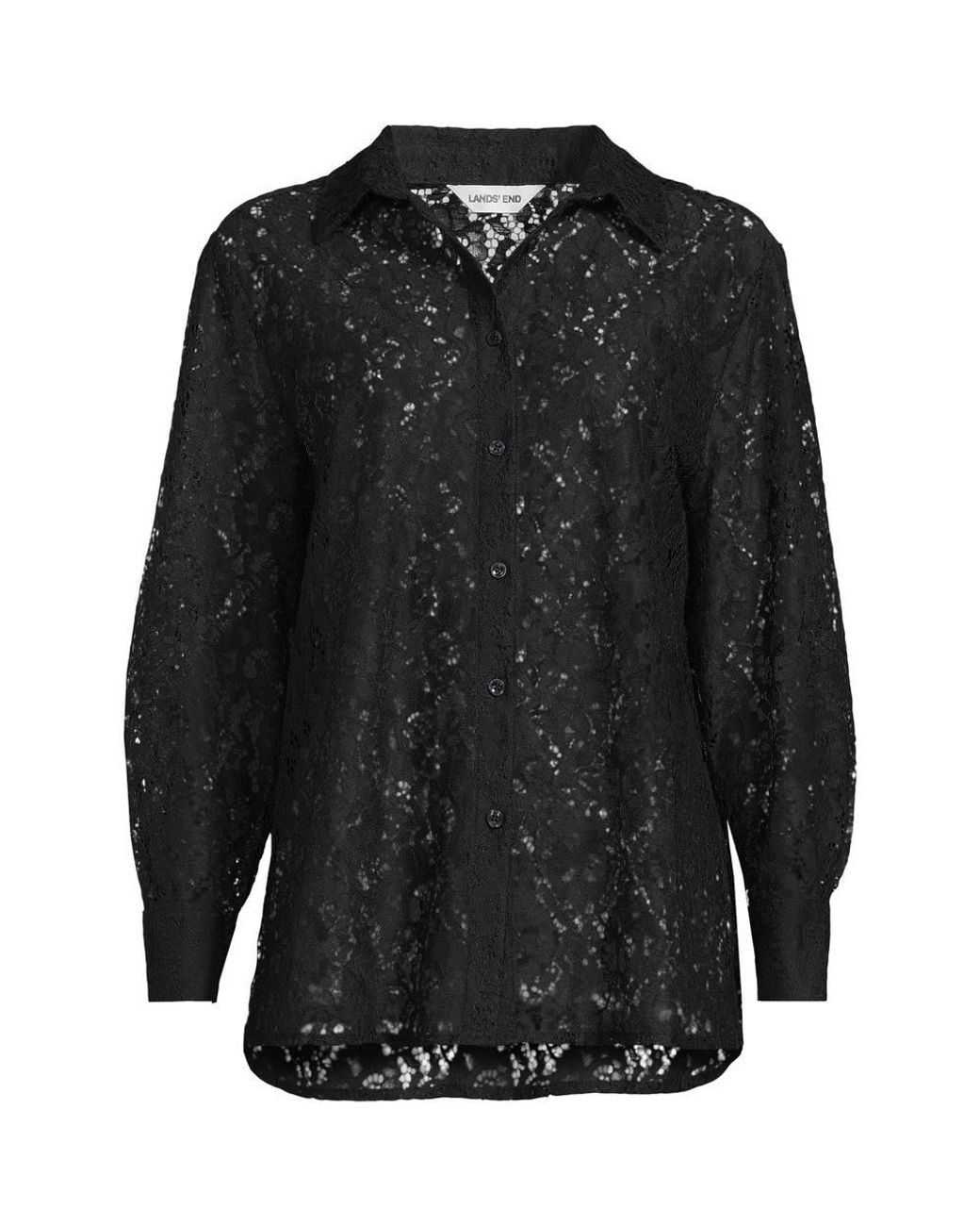 Lands' End Black Petite Lacey Long Sleeve Shirt